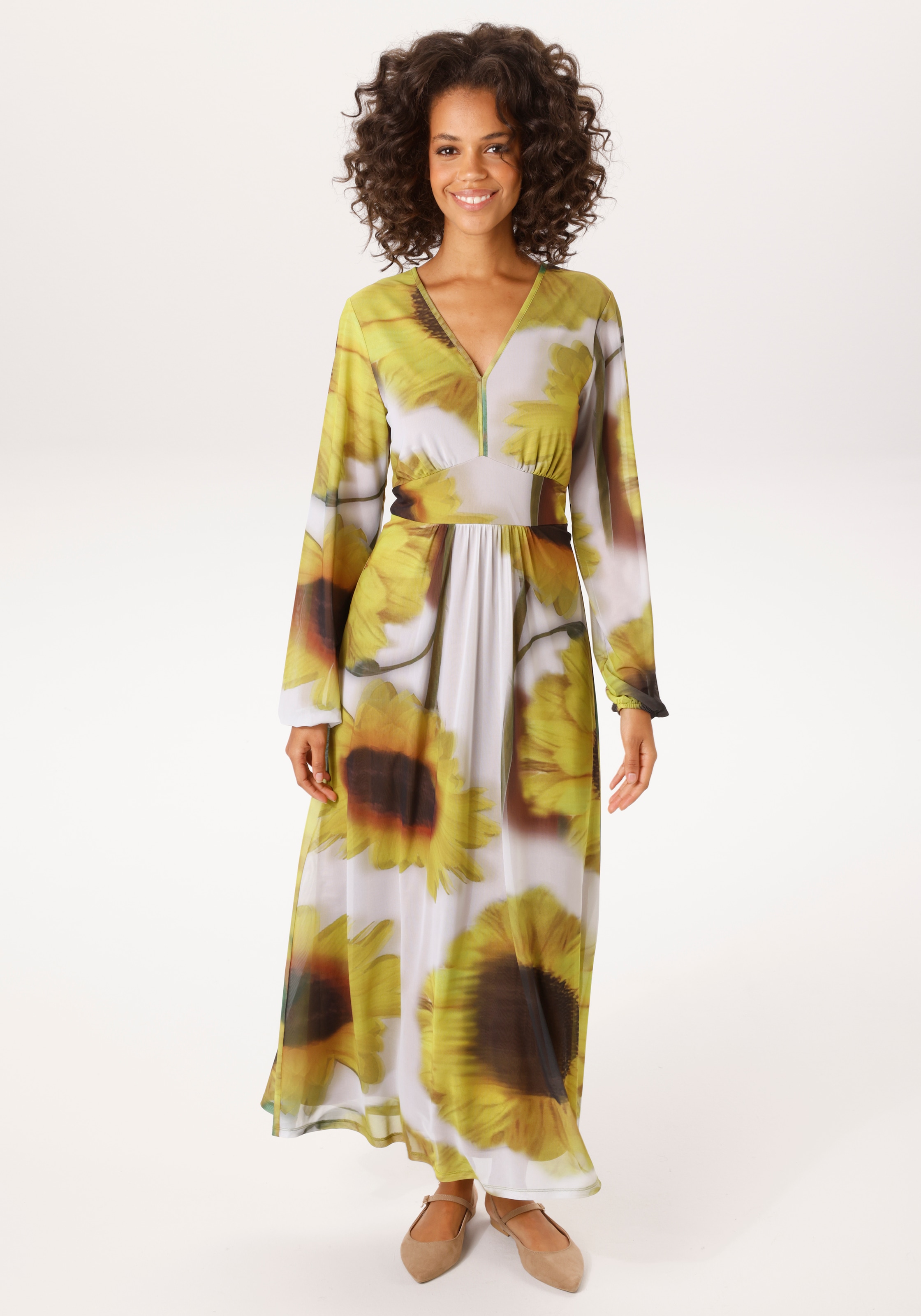 Aniston CASUAL Maxikleid mit großflächigen Sonnenblumen bedruckt