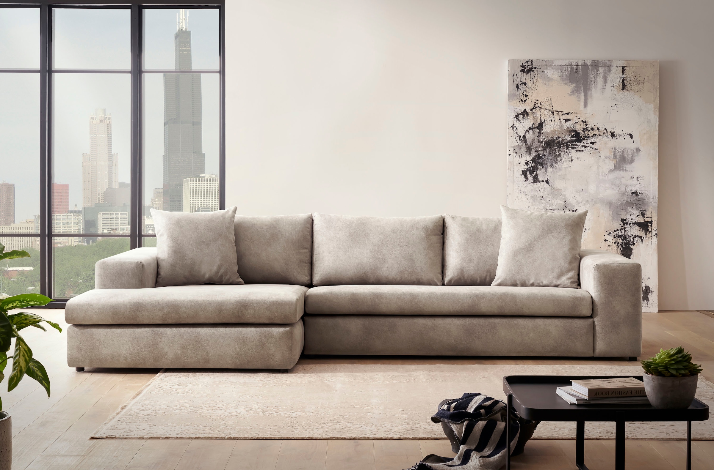 Home affaire Ecksofa »SLEETLAND XXL in Samtvelours oder Vintage-Leder-Optik günstig online kaufen