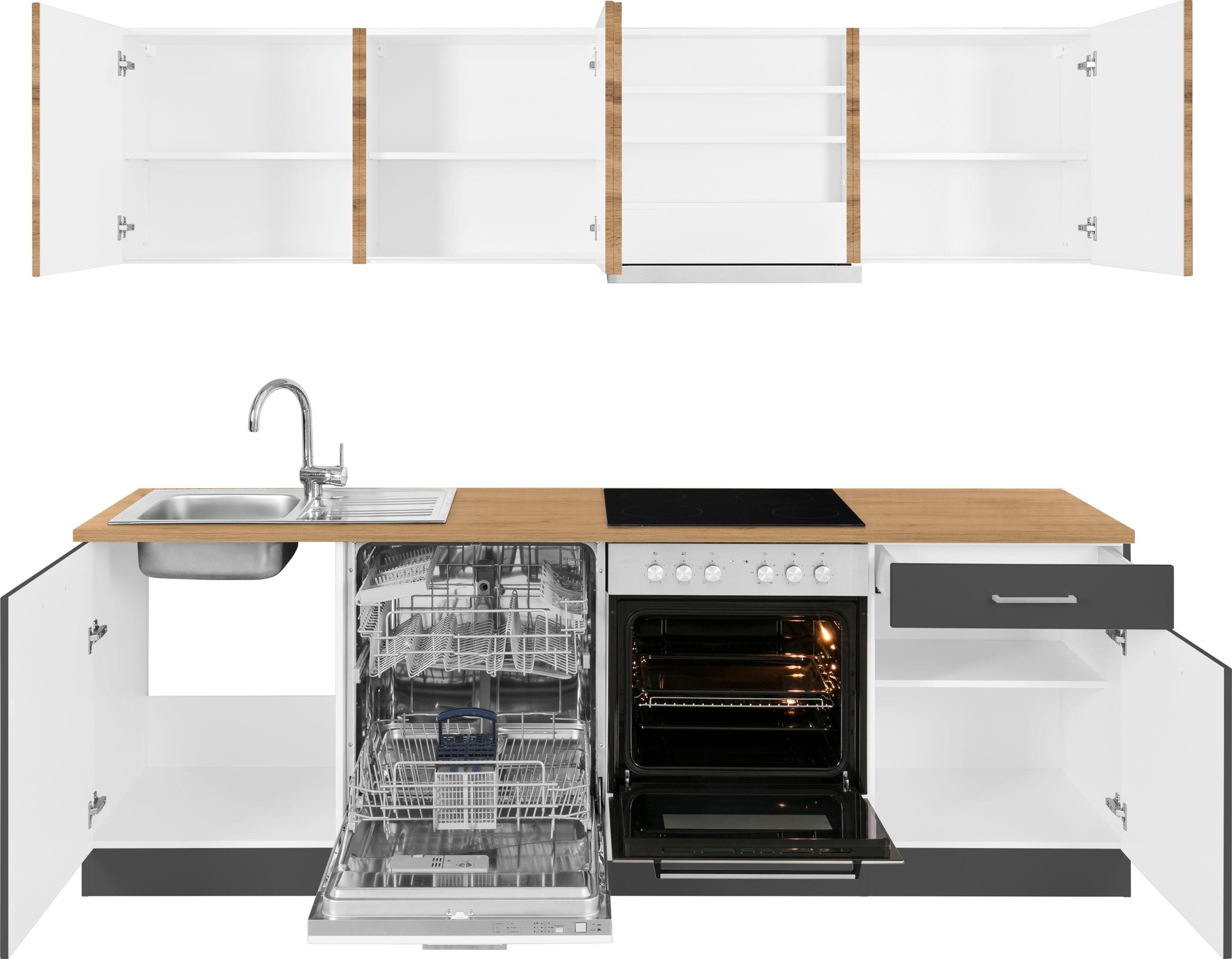 KOCHSTATION Küchenzeile »KS-Kehl«, mit E-Geräten, Breite 240 cm, inkl. Geschirrspülmaschine