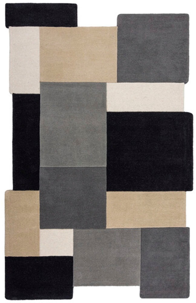 FLAIR RUGS Wollteppich »Abstract Collage«, rechteckig, 11 mm Höhe, 100% Wolle, Karo Design, Patchwork, modern, mehrfarbig