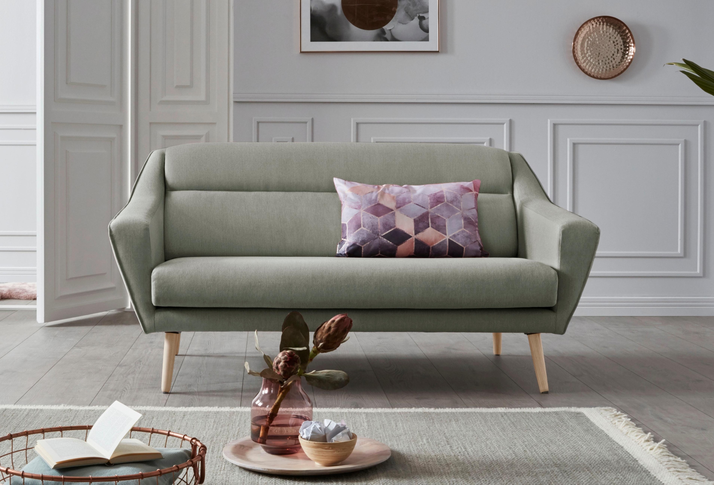 OTTO home 2-Sitzer »Bille« mit Naht im Rückenkissen und Eiche-Beinen, Desig günstig online kaufen