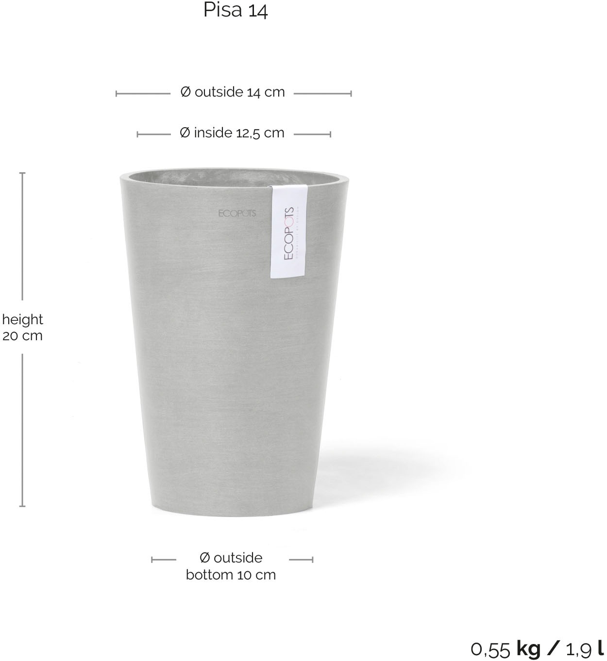 ECOPOTS Blumentopf »Pisa 14 Weißgrau« für den Innenbereich