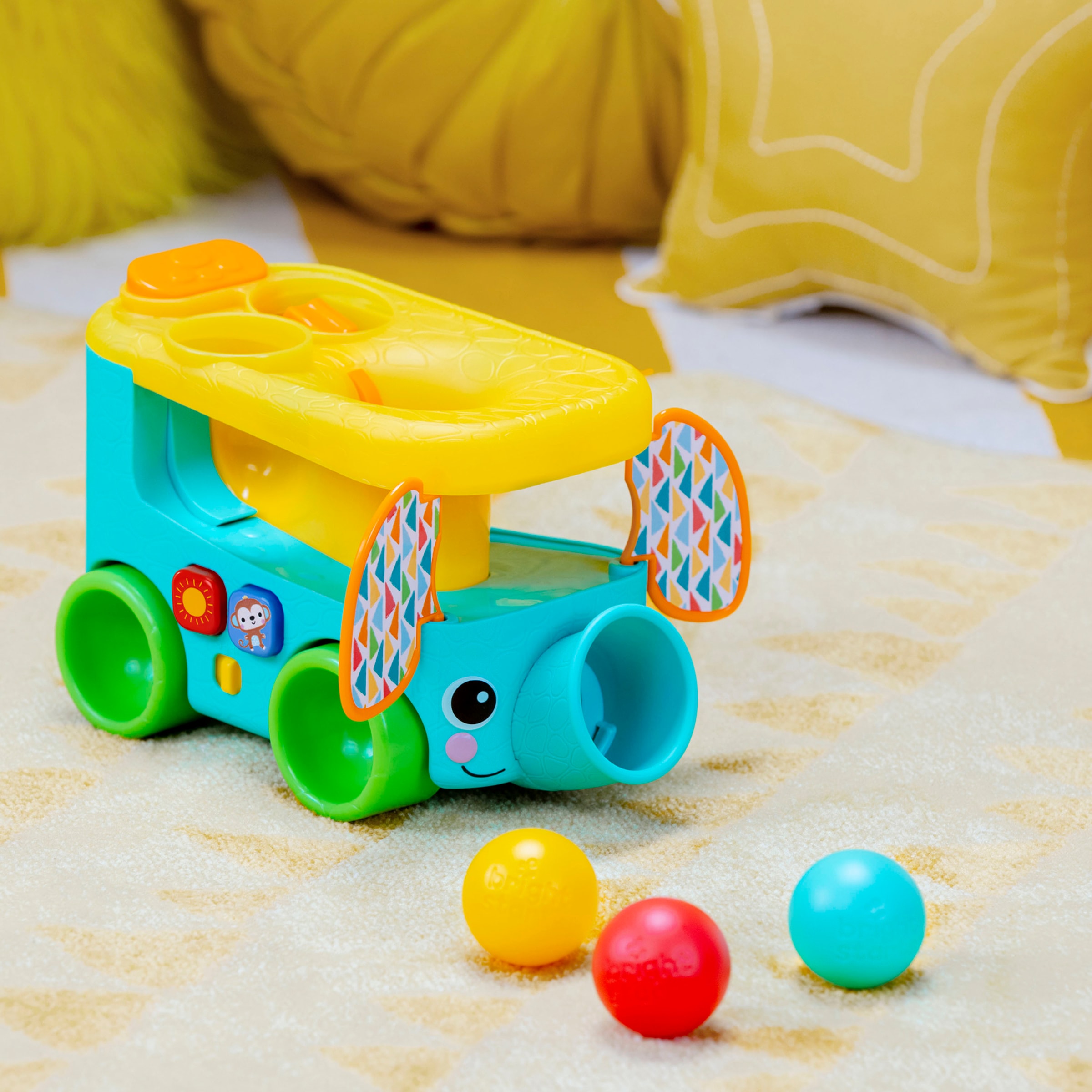 Bright Starts Lernspielzeug »Pop & Roll Safari Bus Ball Play Toy«, mit Licht und Sound