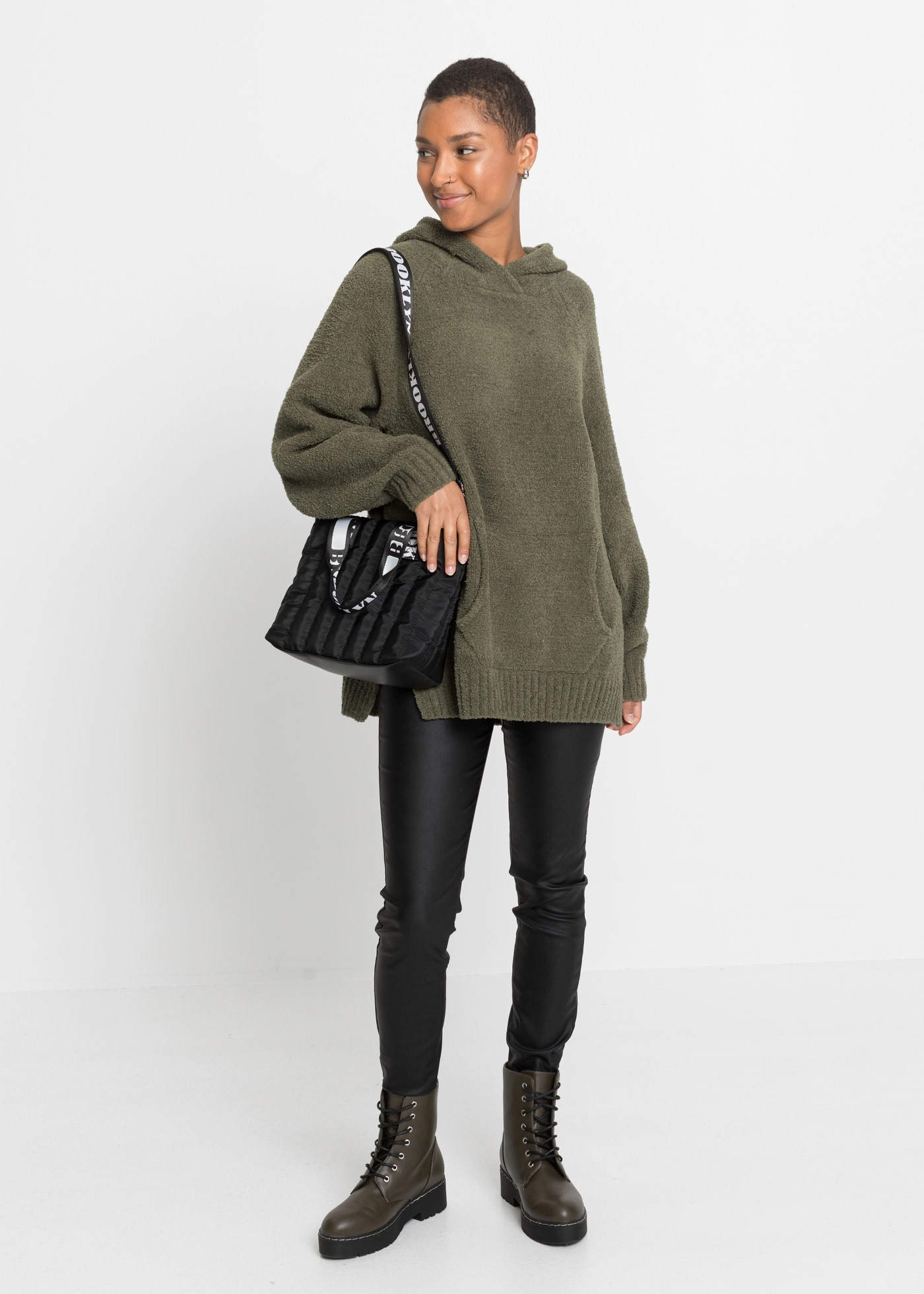 bonprix Strickpullover Kapuzenpullover in Teddy-Fleece