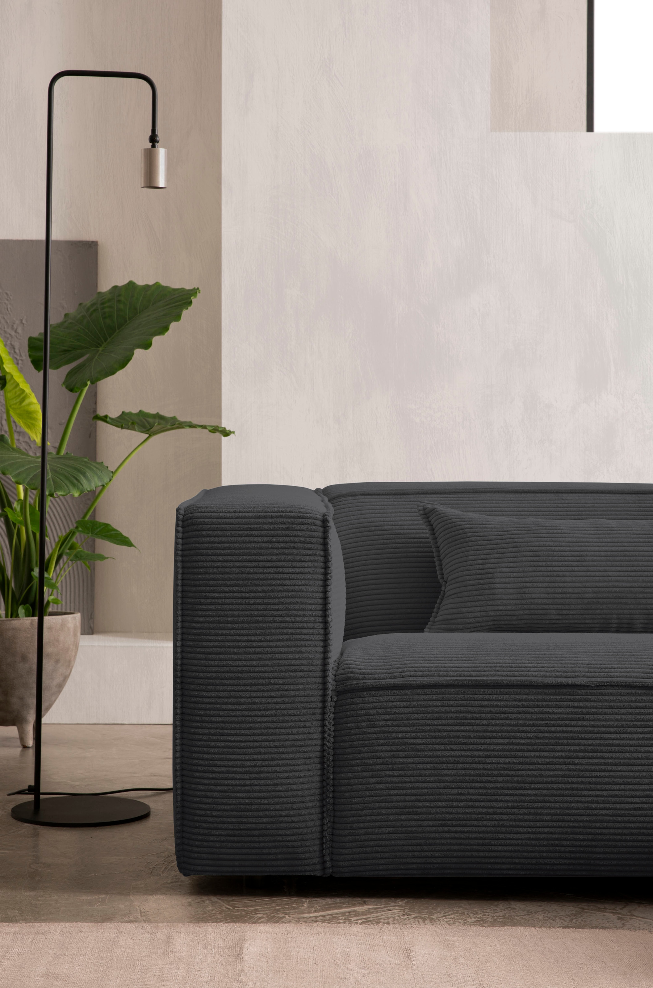 LeGer Home by Lena Gercke Ecksofa »PIARA mit Kedernaht, Cord, Leinenoptik o. Strukturstoff, Couch, L-Form« wahlweise Ottomane rechts/links, schwarze Füße, bequemer Sitzkomfort