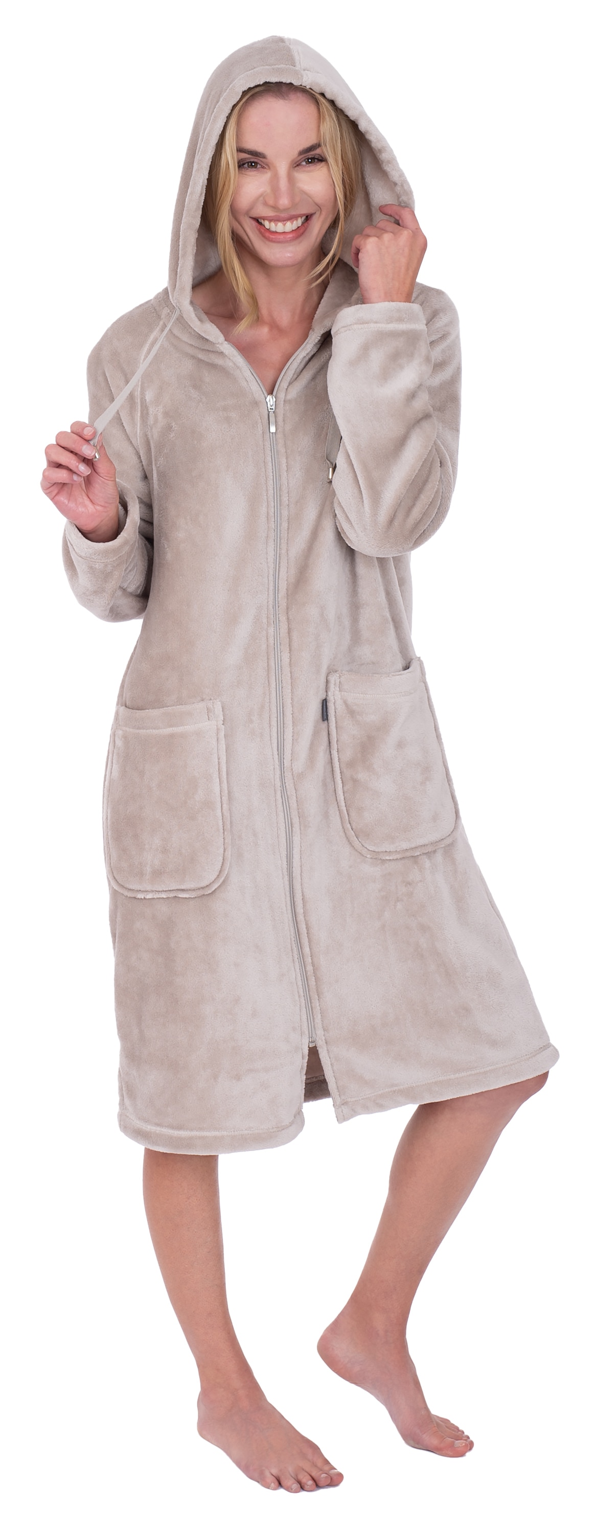 WEWO FASHION Damenbademantel »6601« 1 Stk. tlg., unübertroffen kuschelig stone L Länge: 100 cm trocknet 5x besser als Baumwolle