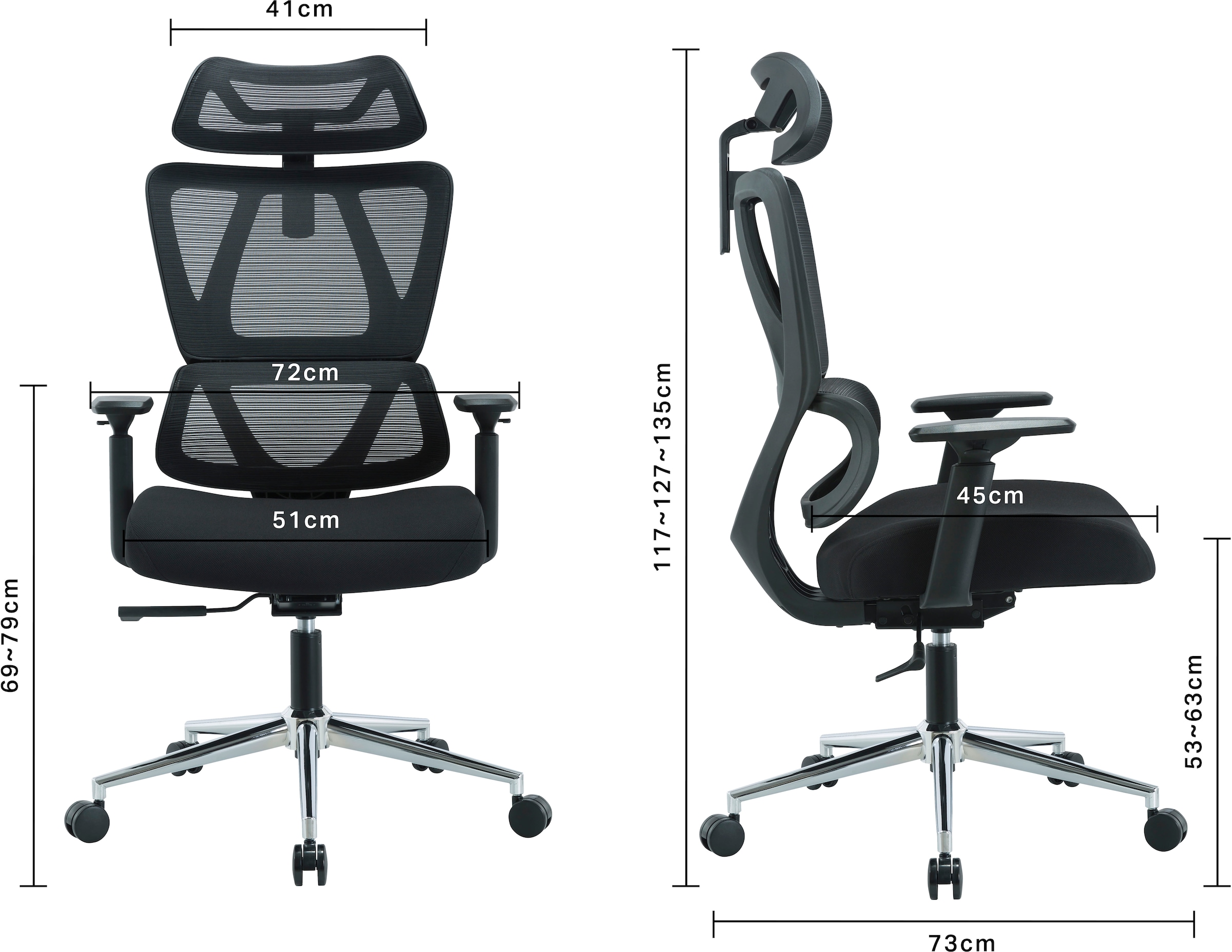 Places of Style Bürostuhl »Andora, moderner ergonomischer Schreibtischstuhl«, Netzstoff, verstellbare Armlehne & Kopfstütze, Lendenwirbelstütze