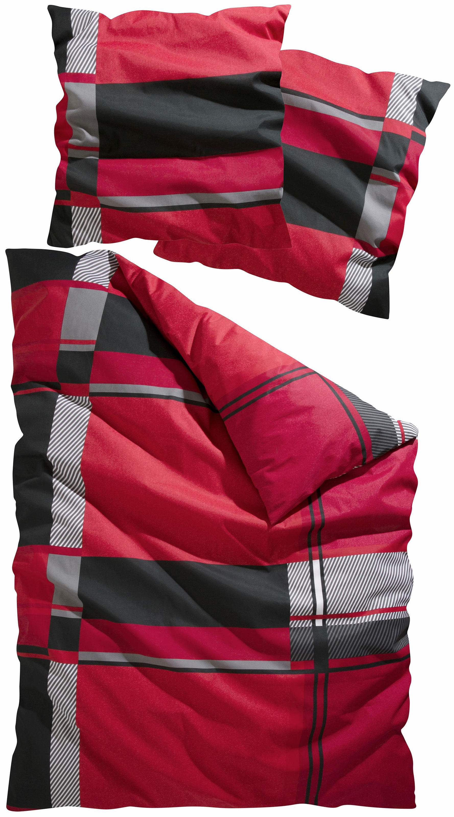 my home Bettwäsche »Nina im sportlichen Karo Design, aus 100% Baumwolle, Bettwäsche-Set in Linon oder Biber Qualität, Bett- und Kopfkissenbezug mit Knöpfen, nachhaltig«, (2 tlg.)