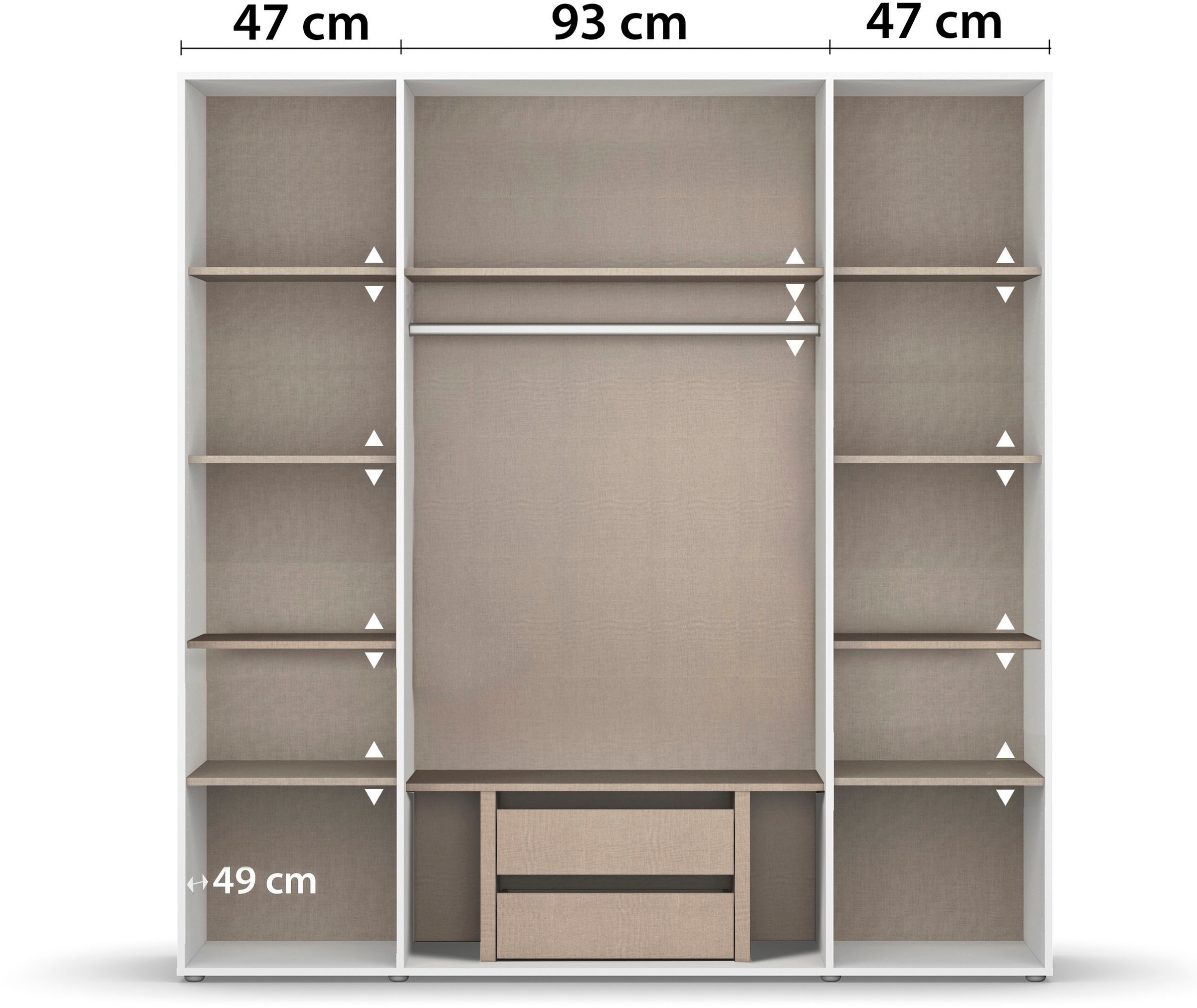 rauch Drehtürenschrank »Kleiderschrank Schrank Garderobe Wäscheschrank VOYAGER«, (in 3 verschiedenen Ausstattungen BASIC/CLASSIC/PREMIUM), mit modernen Griffen in Graumetallic und Spiegel
