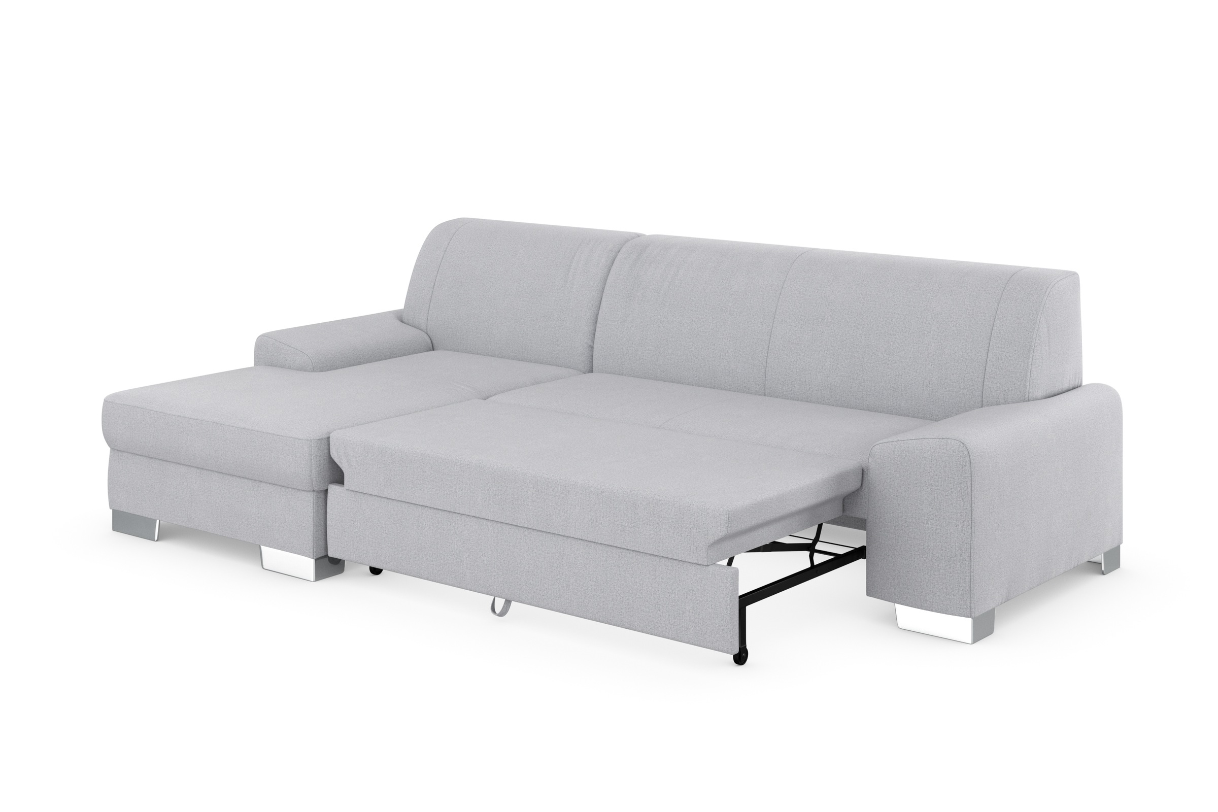 DOMO collection Ecksofa »Anzio L-Form, whlw. Bettfunktion, Federkern, hochwertig, Breite 271 cm«, Mit Bettfunktion, Recamiere links, Feinstruktur, silber