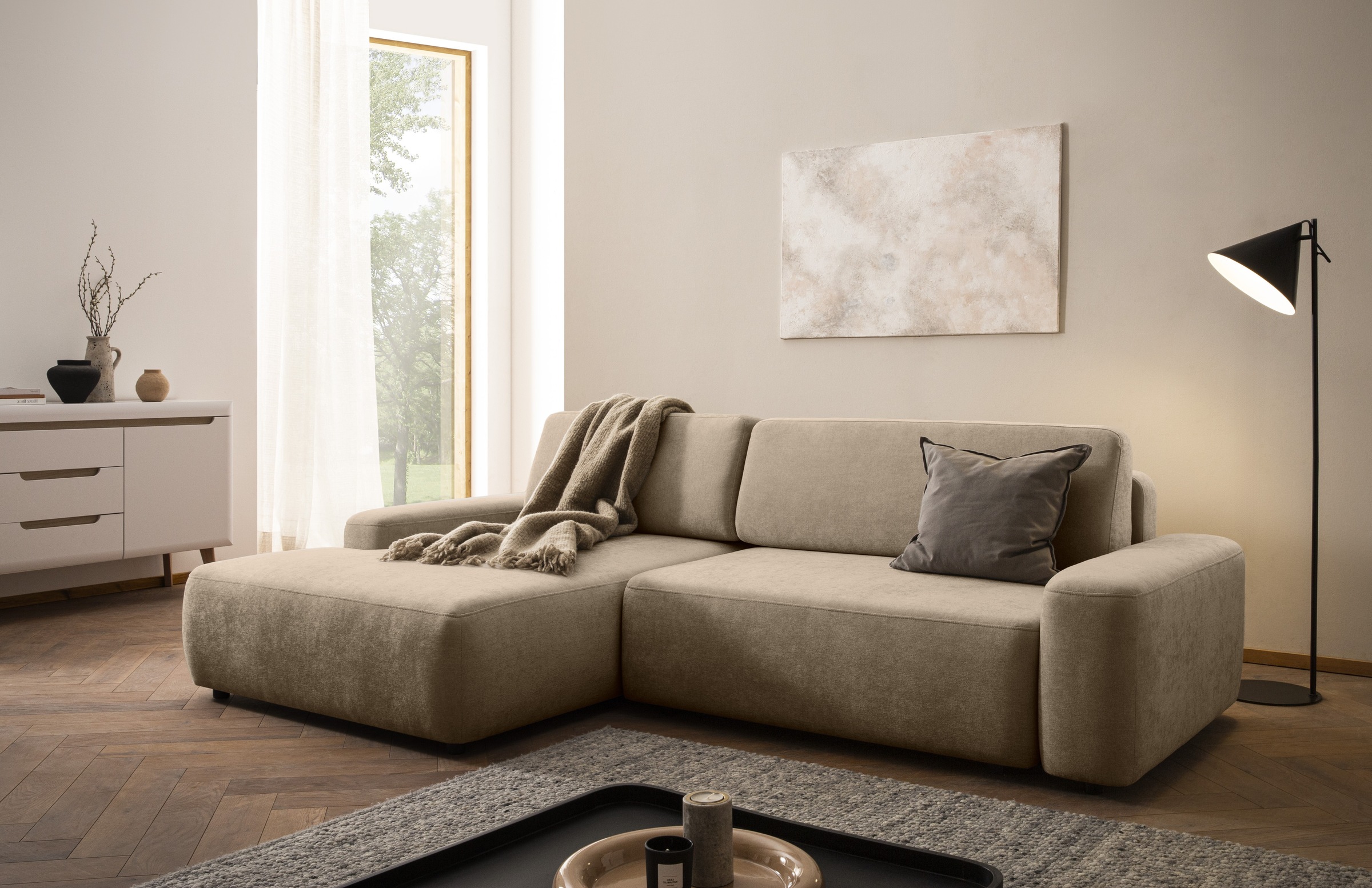 Home affaire Ecksofa »TORGE (264cm), Schlafsofa in Cord, Samtvelours o Stru günstig online kaufen