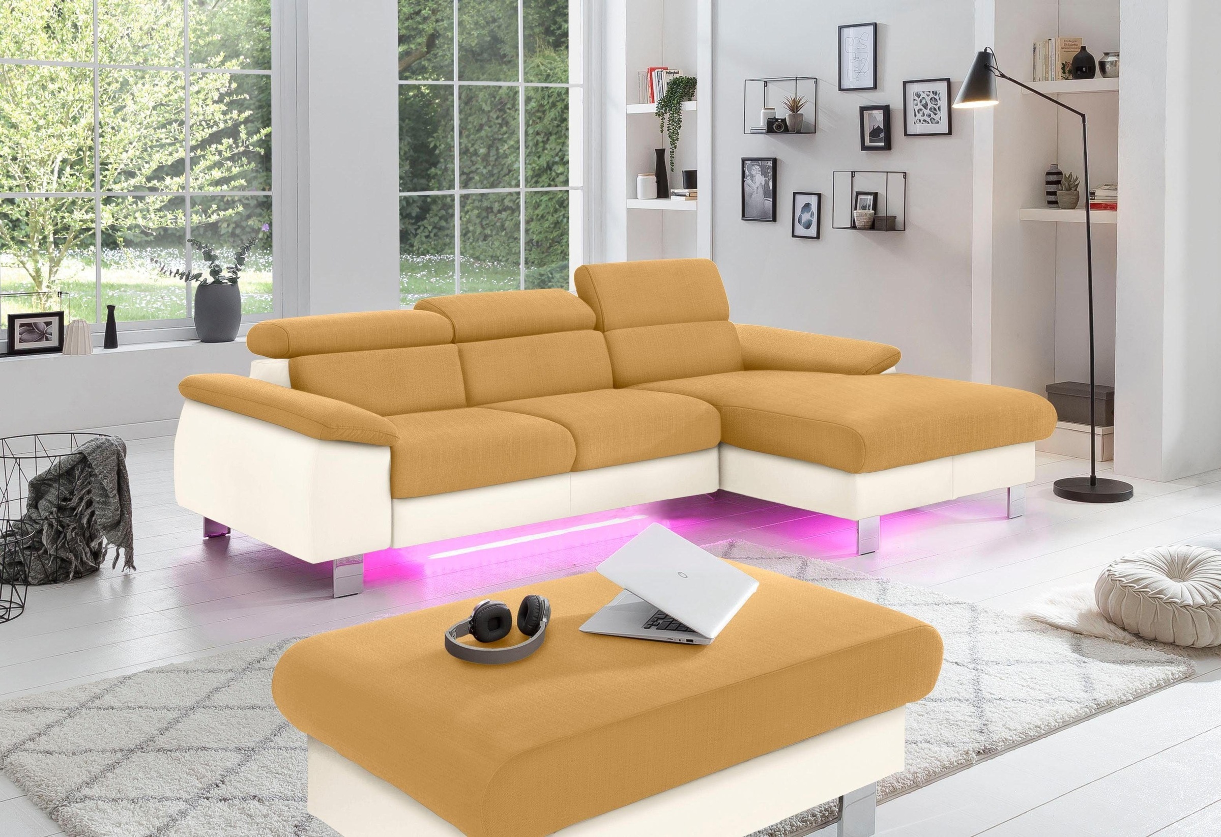 COTTA Polstergarnitur »Komaris L-Form«, (Set), Set bestehend aus: Ecksofa mit Kopfteilverstellung & Hocker