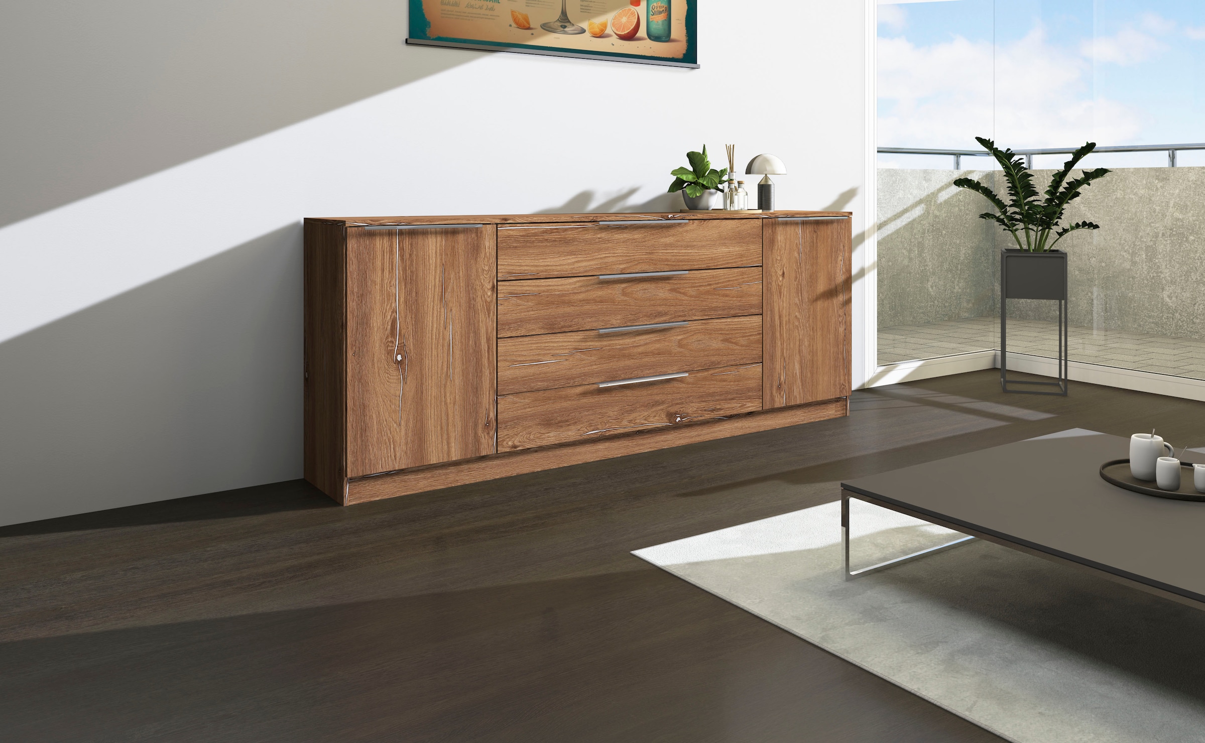borchardt Möbel Kommode »Oliva«, Breite 200 cm, mit 4 Schubkästen