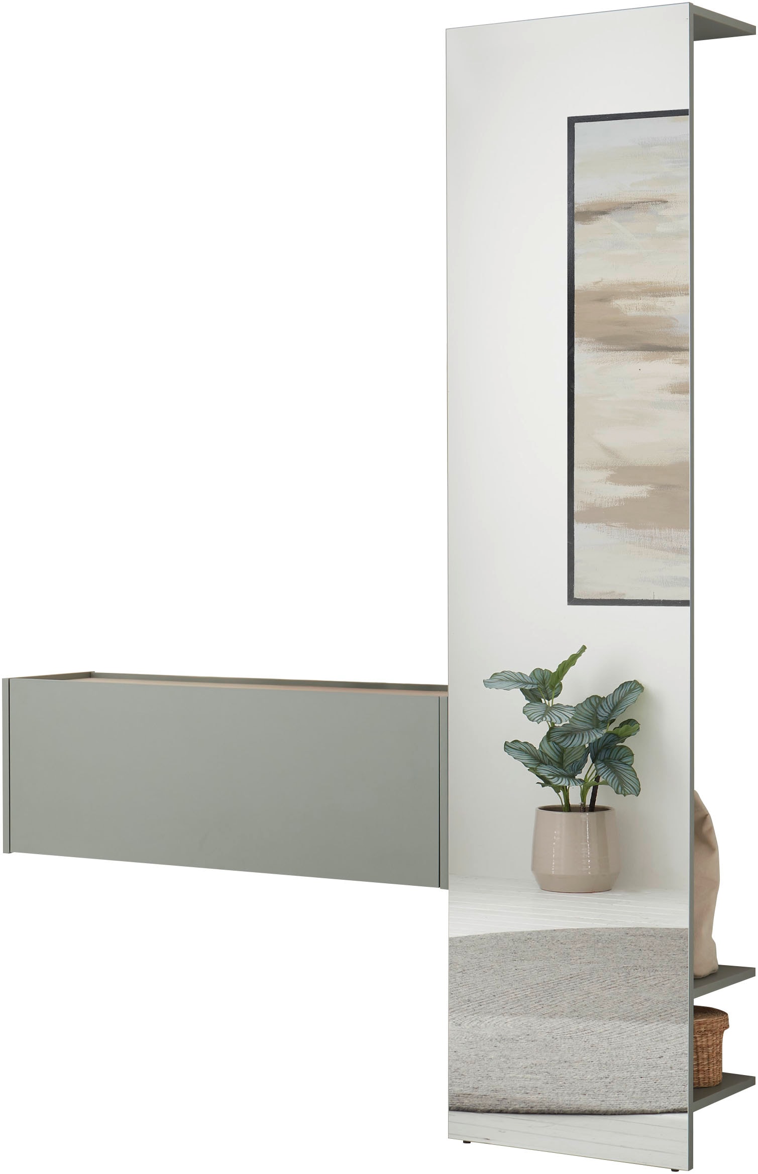 INOSIGN Garderoben-Set »GIRON/CiTY, moderne Garderobe, Komplettset mit viel Stauraum«, (Komplett-Set, 2 St.), enthält Hängeschrank & Garderobenelement mit Spiegel, 150 cm breit
