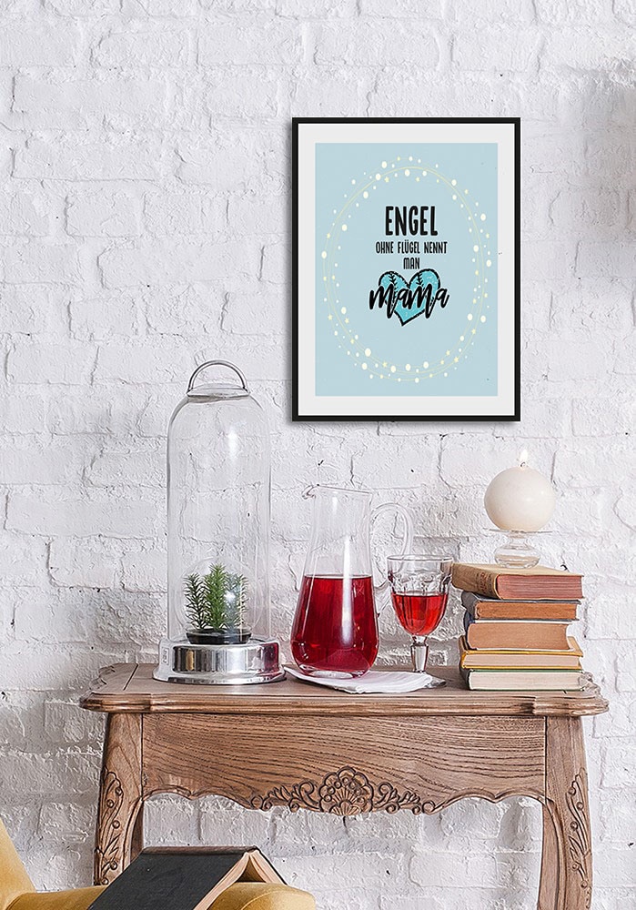 queence Bild »ENGEL OHNE FLÜGEL NENNT MAN MAMA«, Schriftzug-Sprüche & Texte-Liebessprüche-Engel, (1 St.), HD Premium Poster-Druck inkl. Holzrahmen