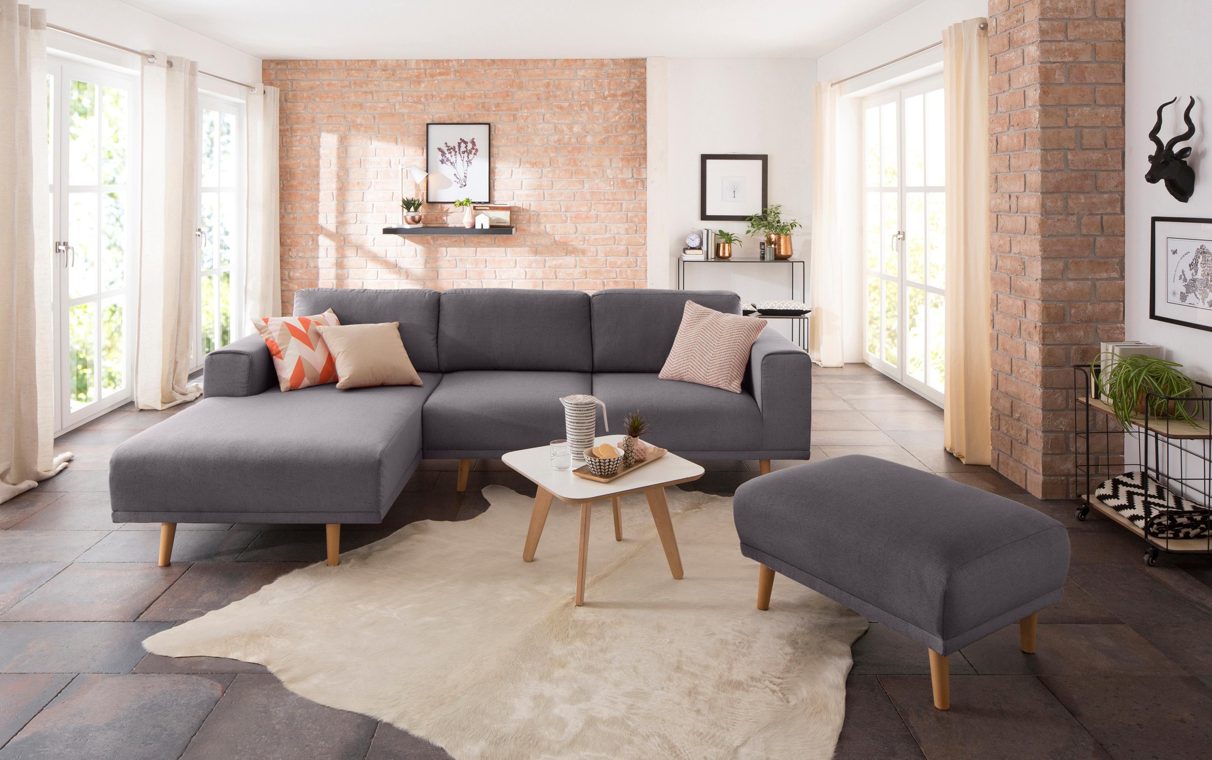 Home affaire Polsterhocker »Lasse« mit Holzfüßen günstig online kaufen