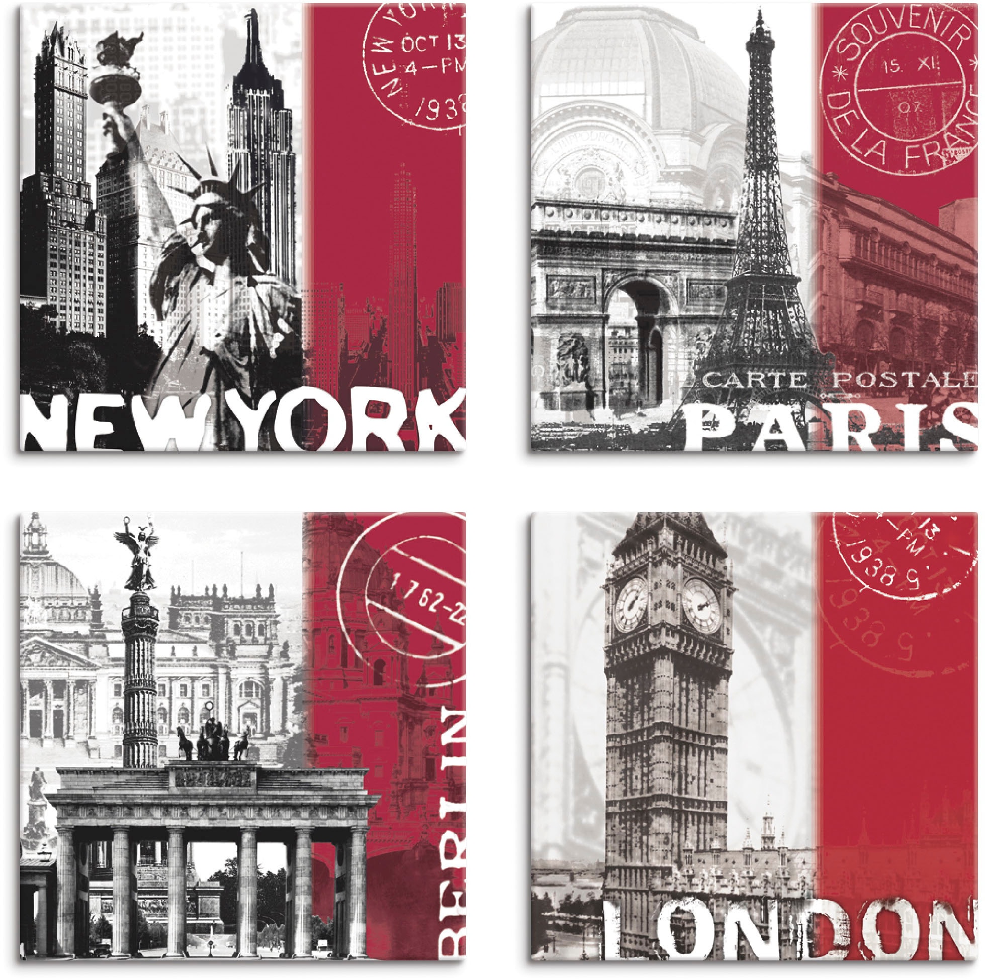 Artland Leinwandbild »New York Paris Berlin London_bordeauxrot«, Gebäude, ( günstig online kaufen