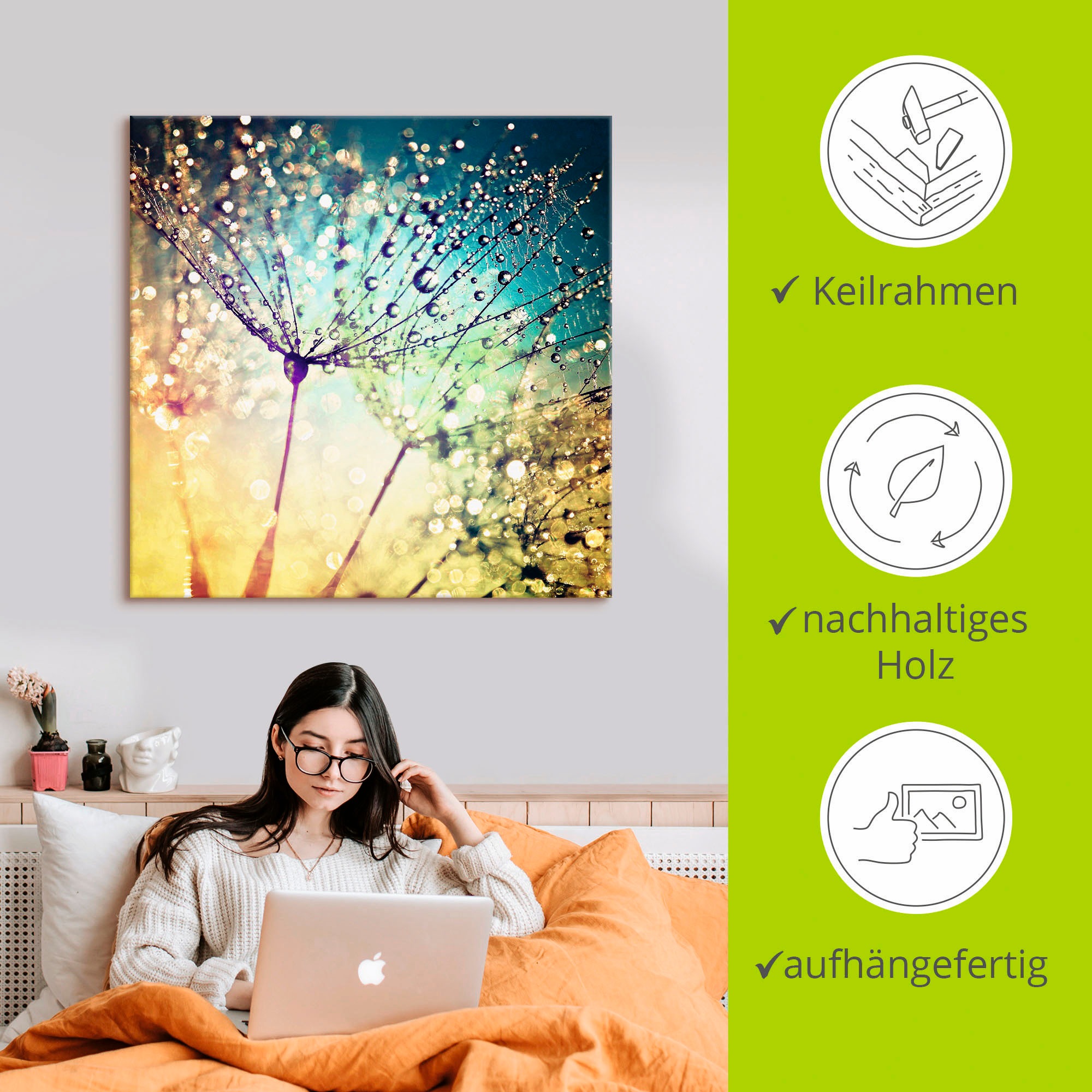 Artland Wandbild »Pusteblume Zaubertropfen«, Blumen, (1 St.), als Alubild, Outdoorbild, Leinwandbild, Poster, Wandaufkleber