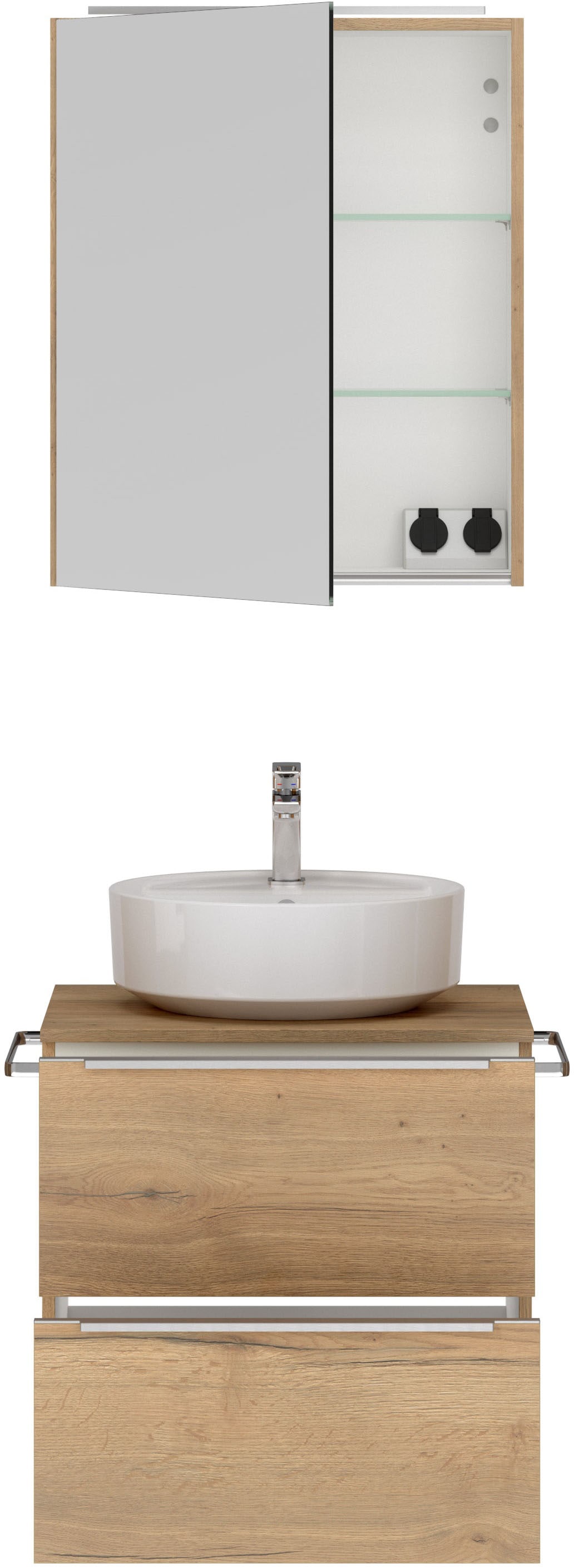 nobilia® Badmöbel-Set »Alvene«, (2 St., vormontiert, mit Soft-Close), inkl. Spiegelschrank mit Beleuchtung und Dimmerfunktion, in 4 Breiten