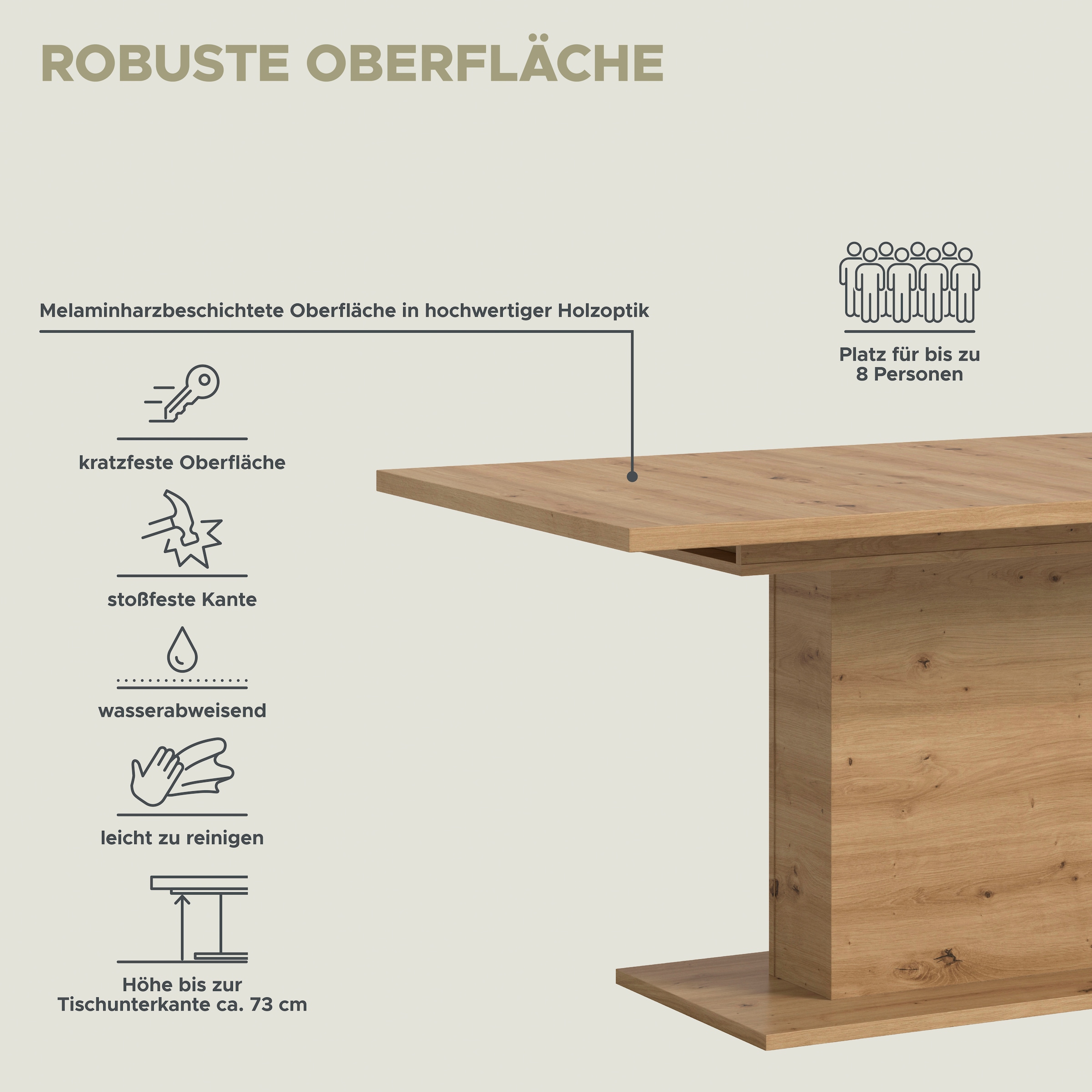 INOSIGN Esstisch »Motus, ausziehbar 150 -190 cm, inklusive 40 cm Einlegeplatte«, (Set, 1 St.), Säulengestell mit Bodenplatte, Tisch, Küchentisch, Esszimmer, Küche