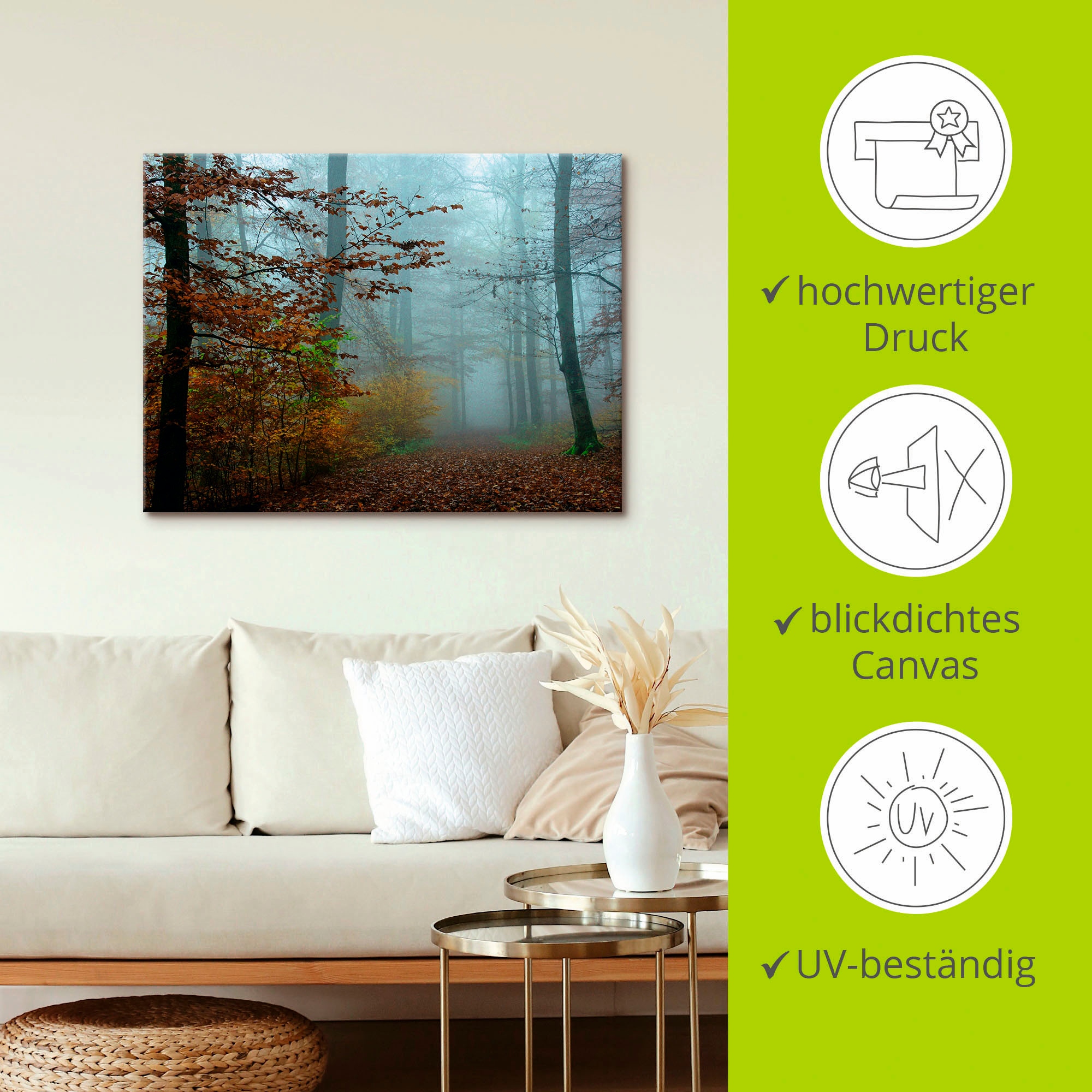 Artland Wandbild »Nebel im Herbstwald«, Wald, (1 St.), als Leinwandbild, Poster, Wandaufkleber in verschied. Größen