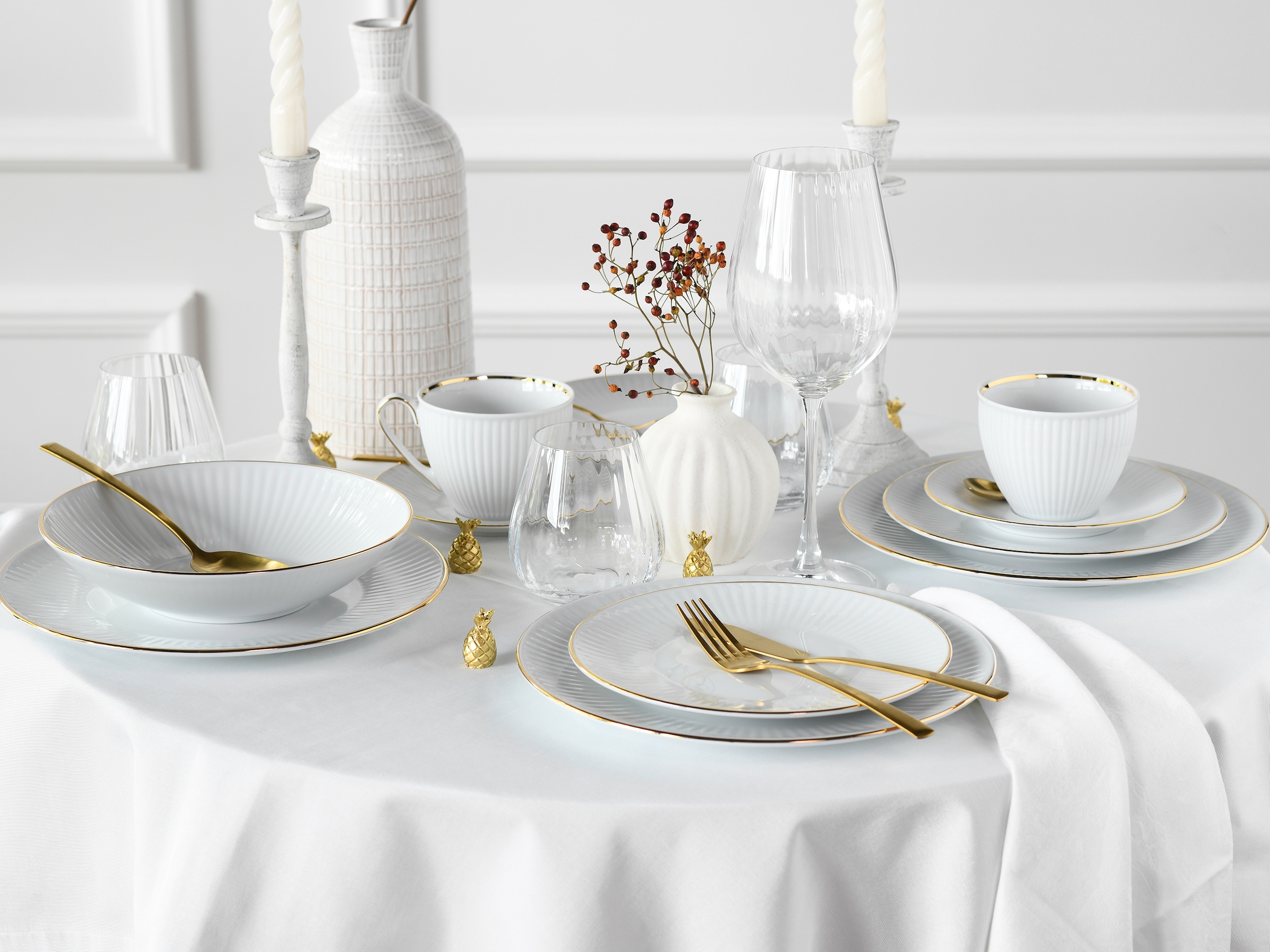 CreaTable Kombiservice »Valencia Gold, Kombi-Service 30-tlg«, (Set, 30 tlg.), Elegant, Goldrand