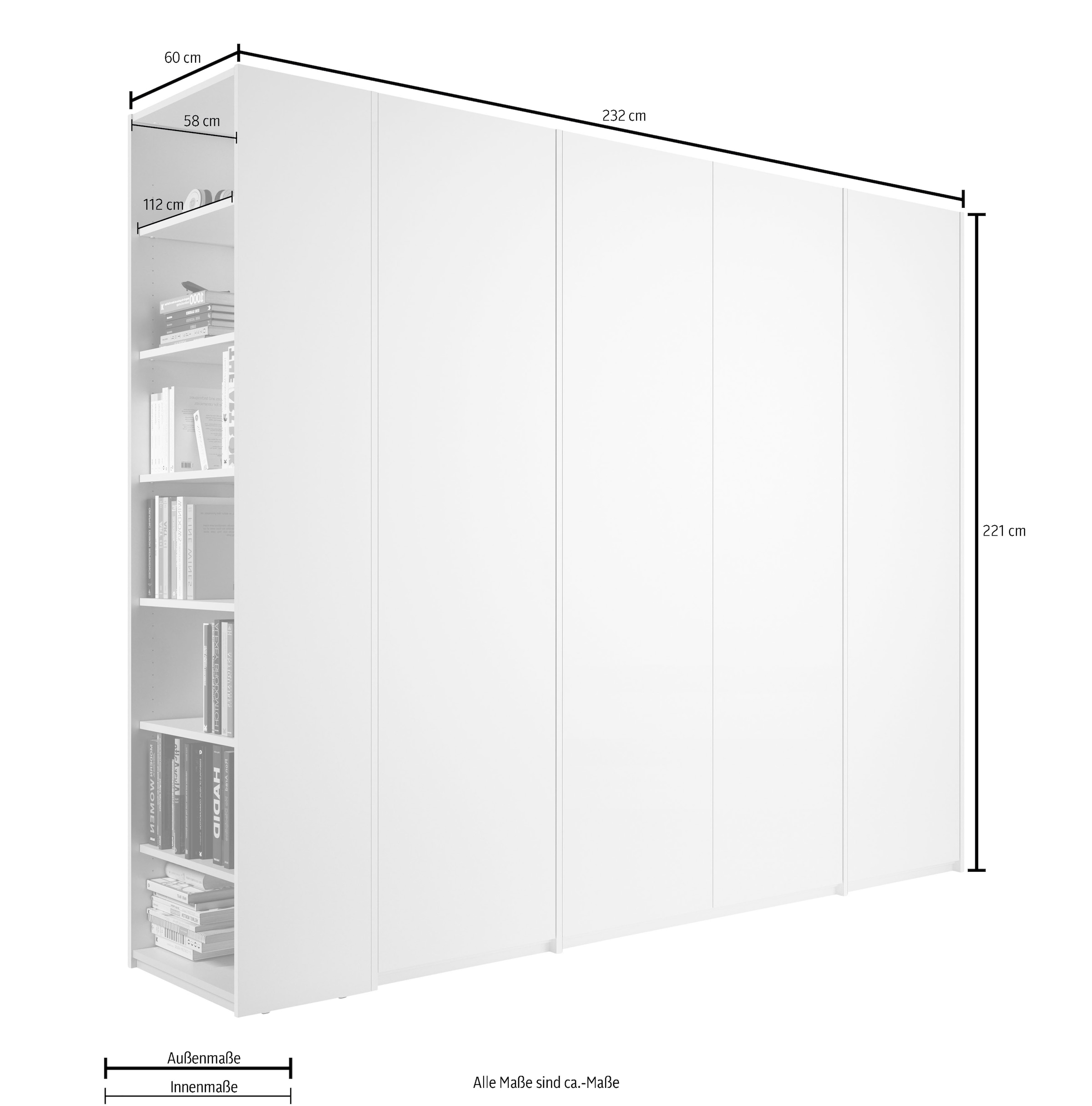 Müller SMALL LIVING Drehtürenschrank »Modular Plus Variante 5«, 3 geräumige Schubladen, Anbauregal rechts oder links montierbar