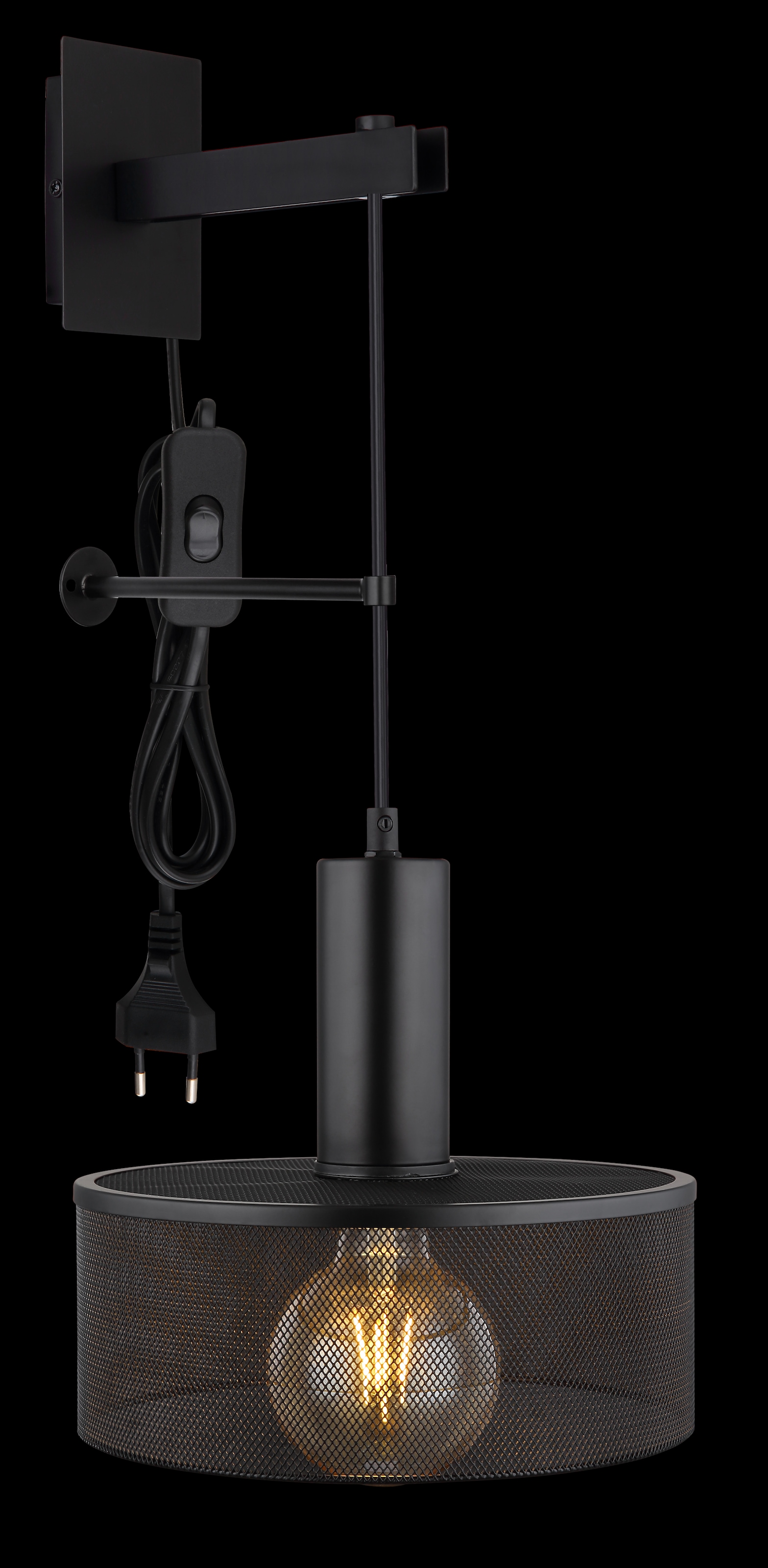 GLOBO LIGHTING Wandleuchte »JEDD«, Leuchtmittel E27 | ohne Leuchtmittel, Wandlampe/Metallgeflecht/schwarz/Wohnzimmer/Flur/inkl. Anschlusskabel