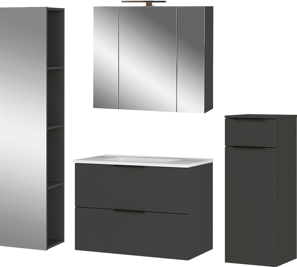 GERMANIA Badmöbel-Set »Crandon«, (4 St.), inkl. WT-Unterschrank, Spiegelschrank, Schrank und Regal