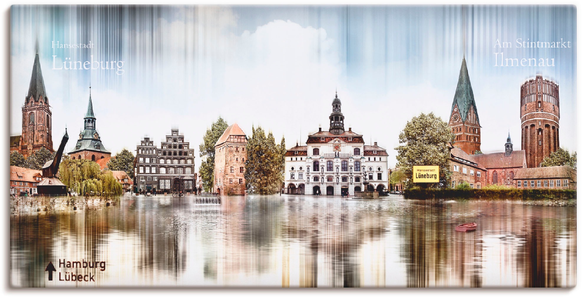 Artland Leinwandbild »Lüneburg Skyline Abstrakte Collage«, Deutschland, (1 St.), auf Keilrahmen gespannt