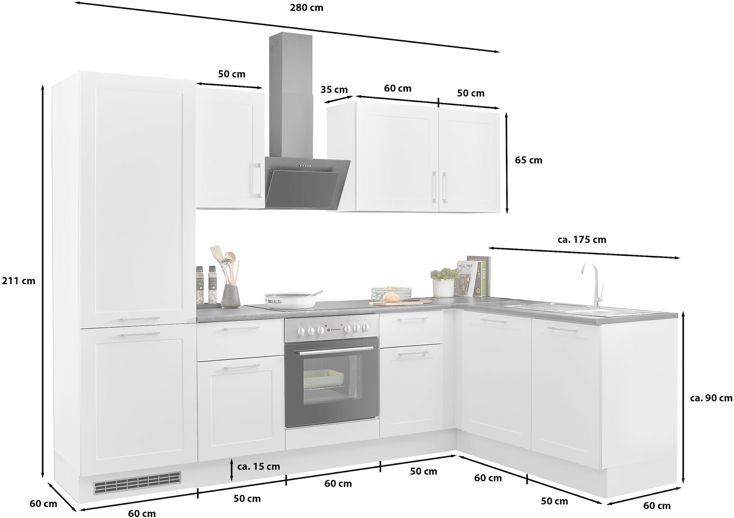 BASIC by Balculina Winkelküche »Marsi«, Stellmaße 280x175 cm, wahlweise mit E-Geräten, mit Soft-Close-Funktion