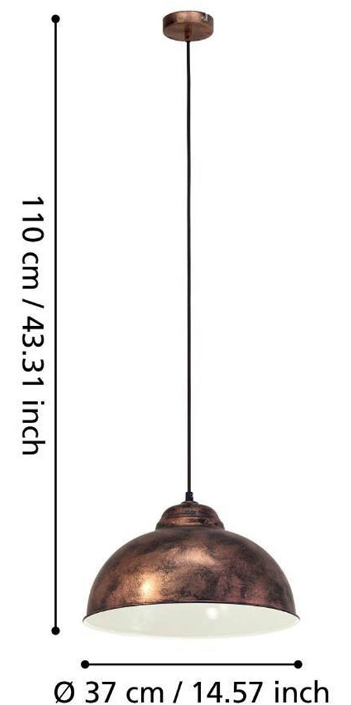 EGLO Hängeleuchte »TRURO 2 Hängelampe, Esstischlampe, Stahl, rostoptik, weiß, E27«, 1 flammig, Leuchtmittel E27 | ohne Leuchtmittel, Wohnzimmerlampe, 1 flammig, Vintage, Industrial, Retro, 110x37cm
