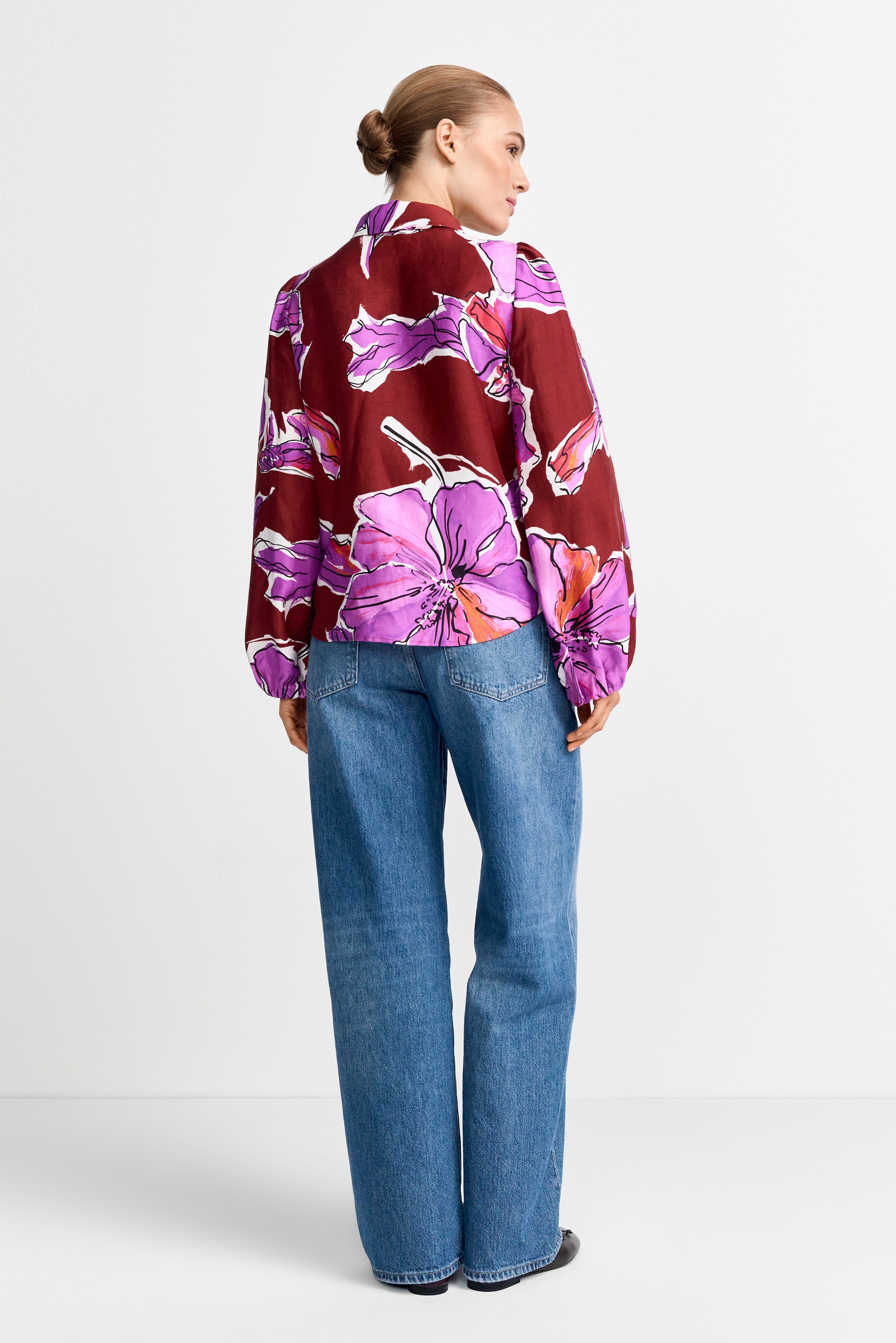 RICHROYAL Langarmbluse aus Leinen-Mix, Allover Blumenprint