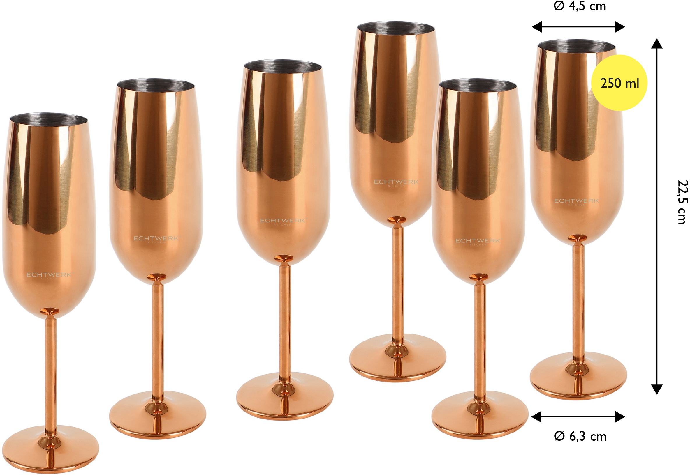 ECHTWERK Champagnerglas, (Set, 6 tlg.), Sektglas, Sektkelch, Champagnerkelch, bruchsicher, 250 ml