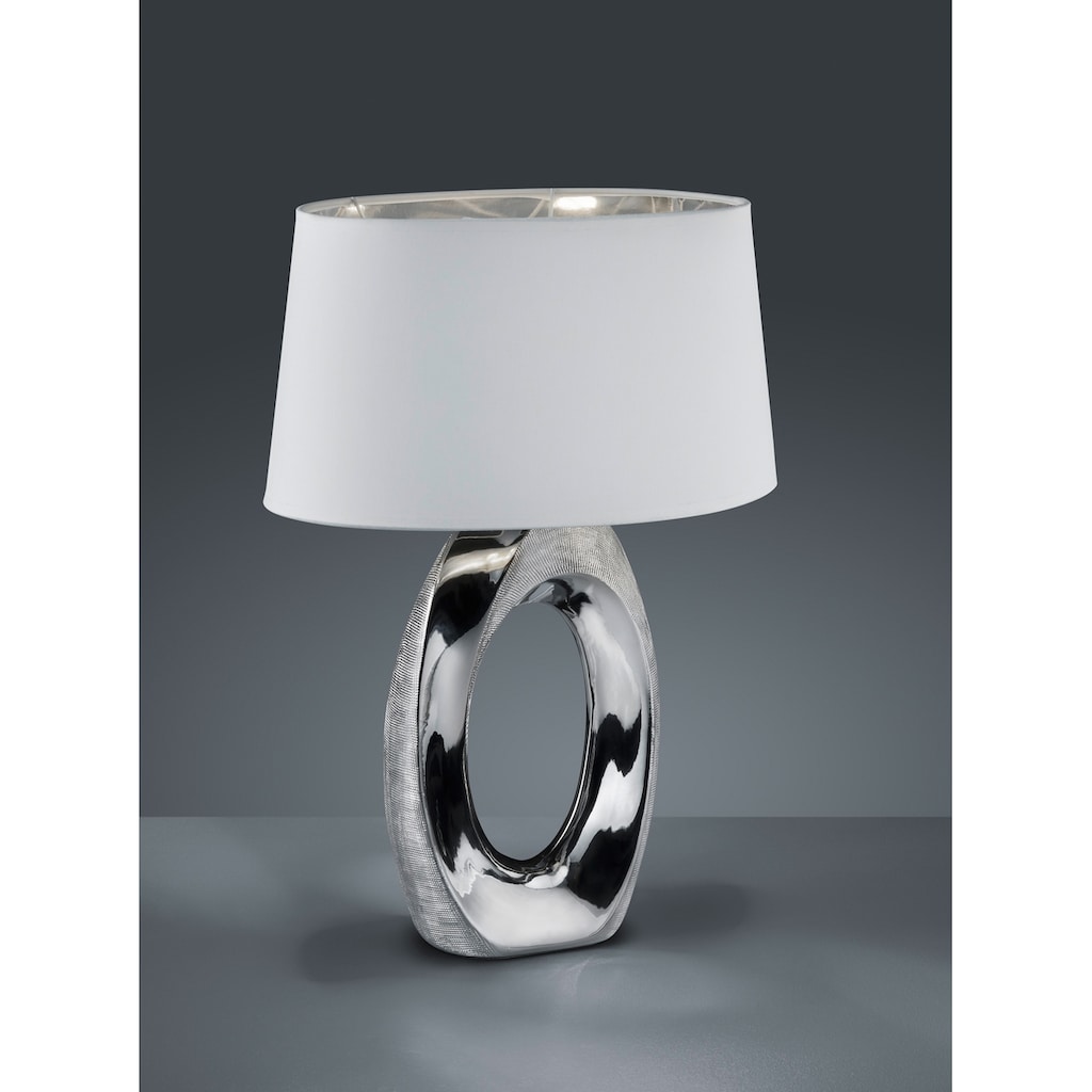 TRIO Leuchten Schreibtischlampe »Taba«, 1 flammig-flammig, E27 Tischleuchte mit Keramikfuß und weiß-silberfarbigem Stoffschirm