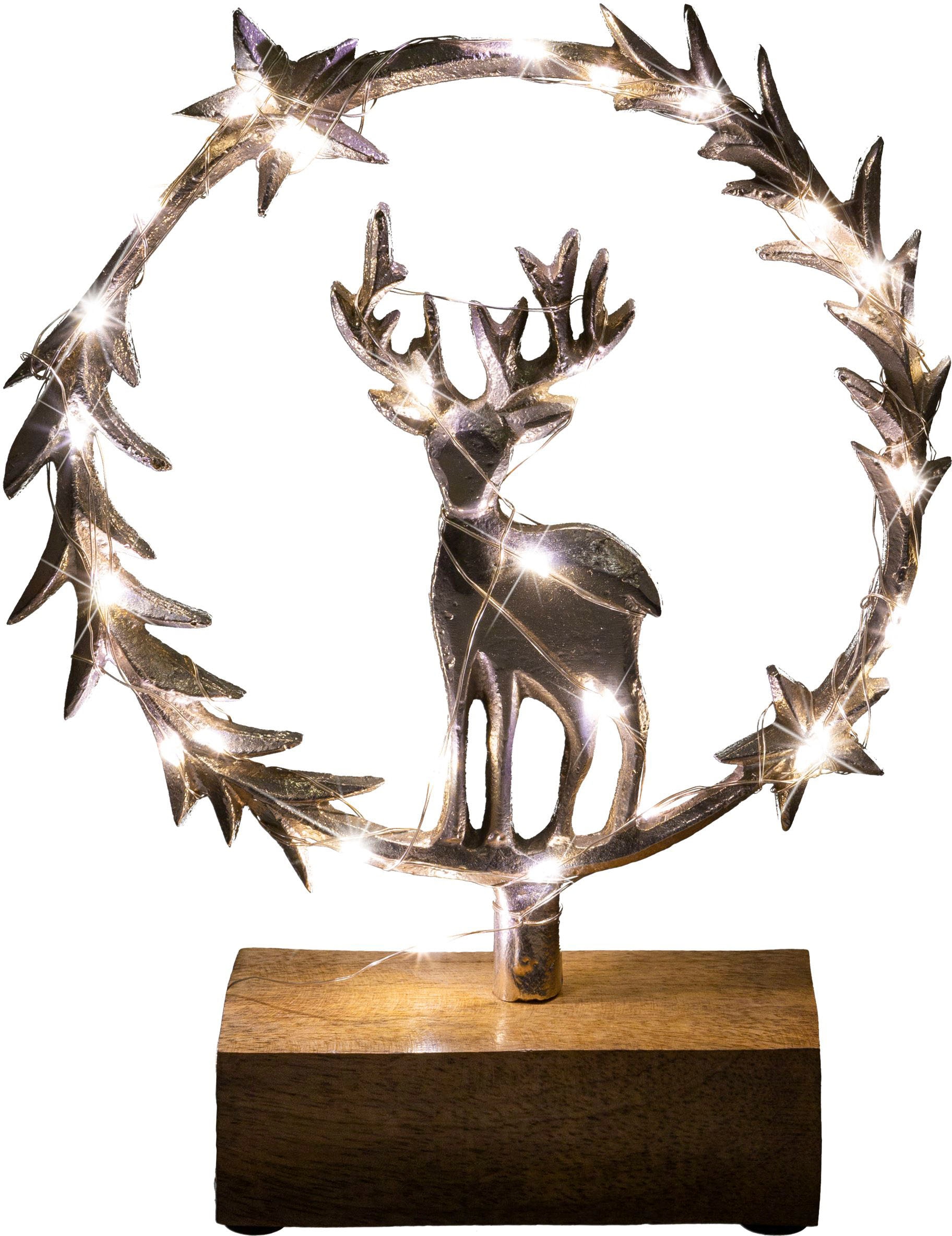 Creativ deco Dekofigur »LUMEN, Deko-Objekt Kranz mit Hirsch«, Weihnachtsdeko, Batteriebetrieb