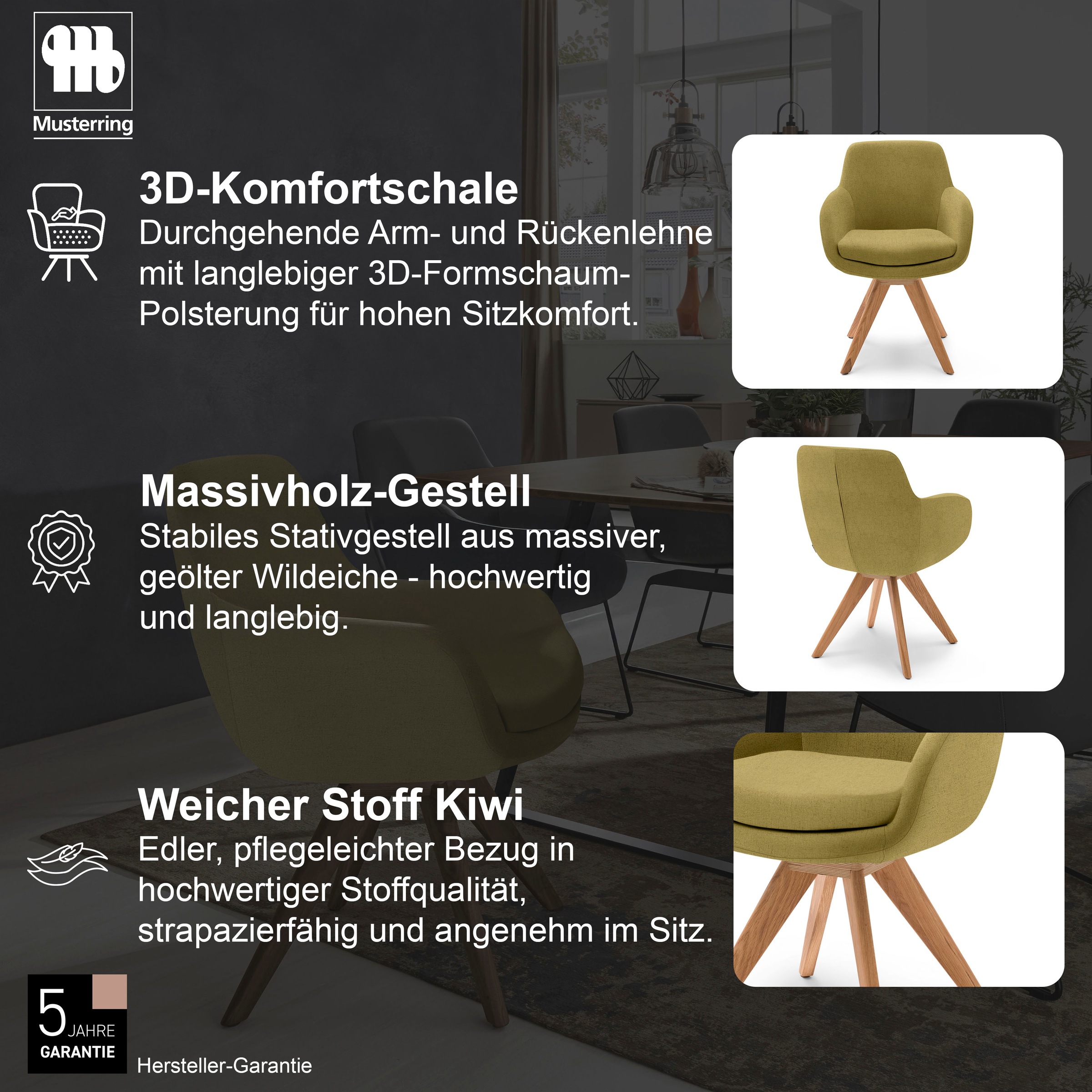 Musterring Esszimmerstuhl »Tavia« (Set) 2 Stk.Stativgestell Wildeiche massiv, Drehfunktion optional, diverse Farben