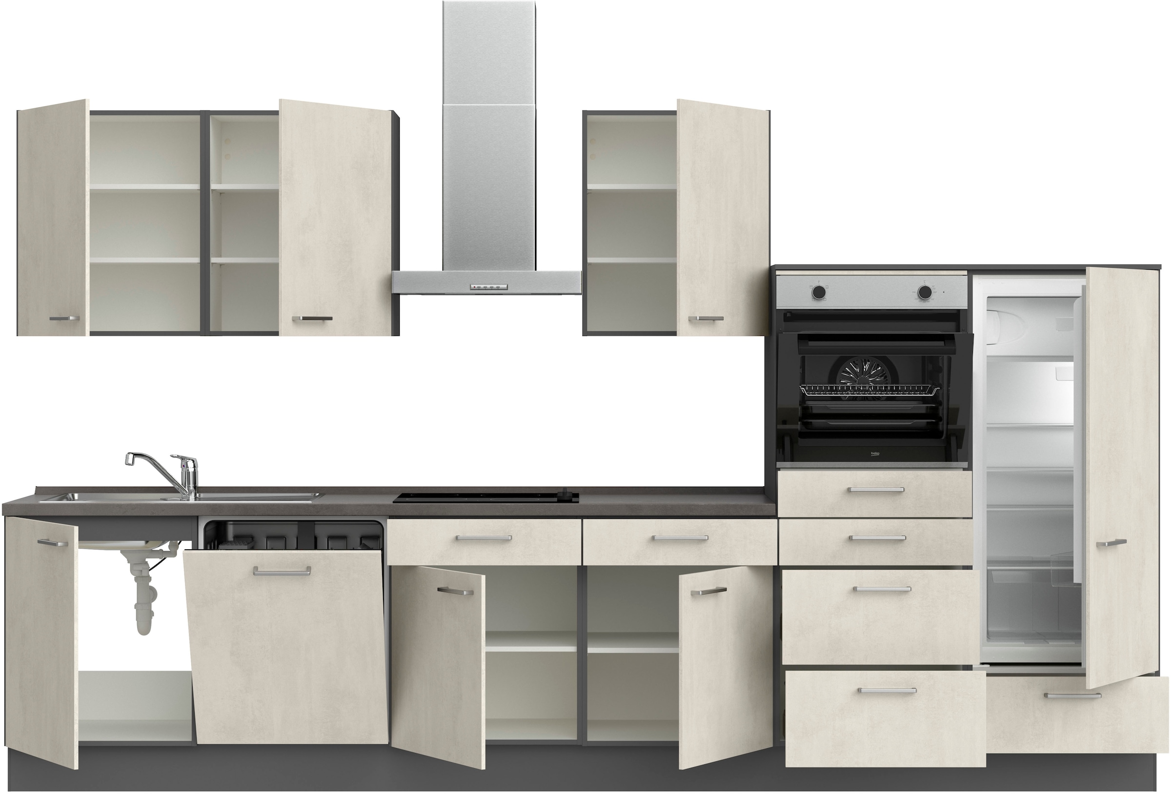 nobilia® Küchenzeile »"Riva I"« vormontiert, Ausrichtung wählbar, Breite 360 cm, wahlw. mit E-Geräten