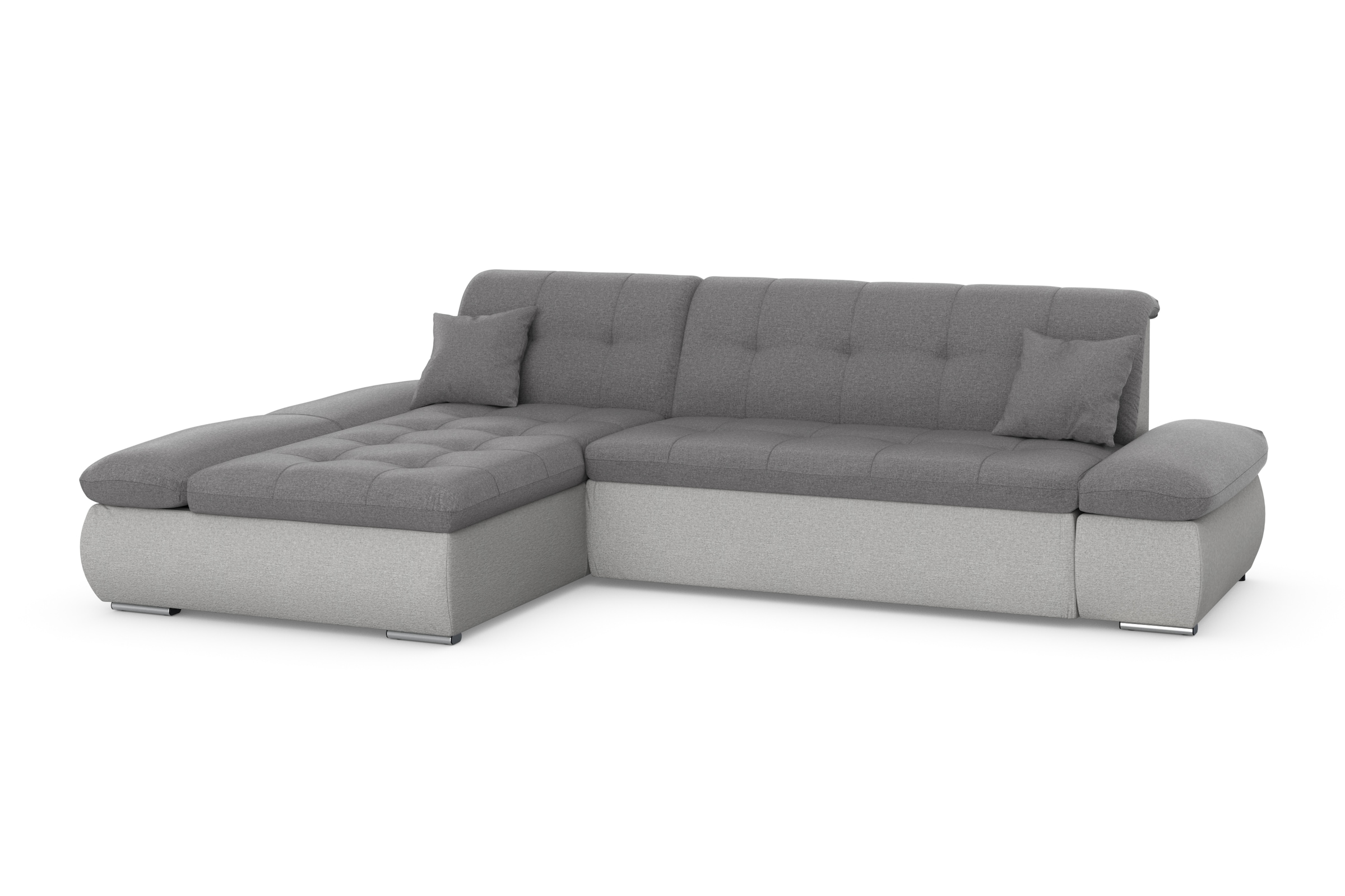 DOMO collection Ecksofa »Moric, L-Form, XXL-Sofa - Breite 300cm«, wahlweise mit Bettfunktion und Armteilverstellung, silber/grau