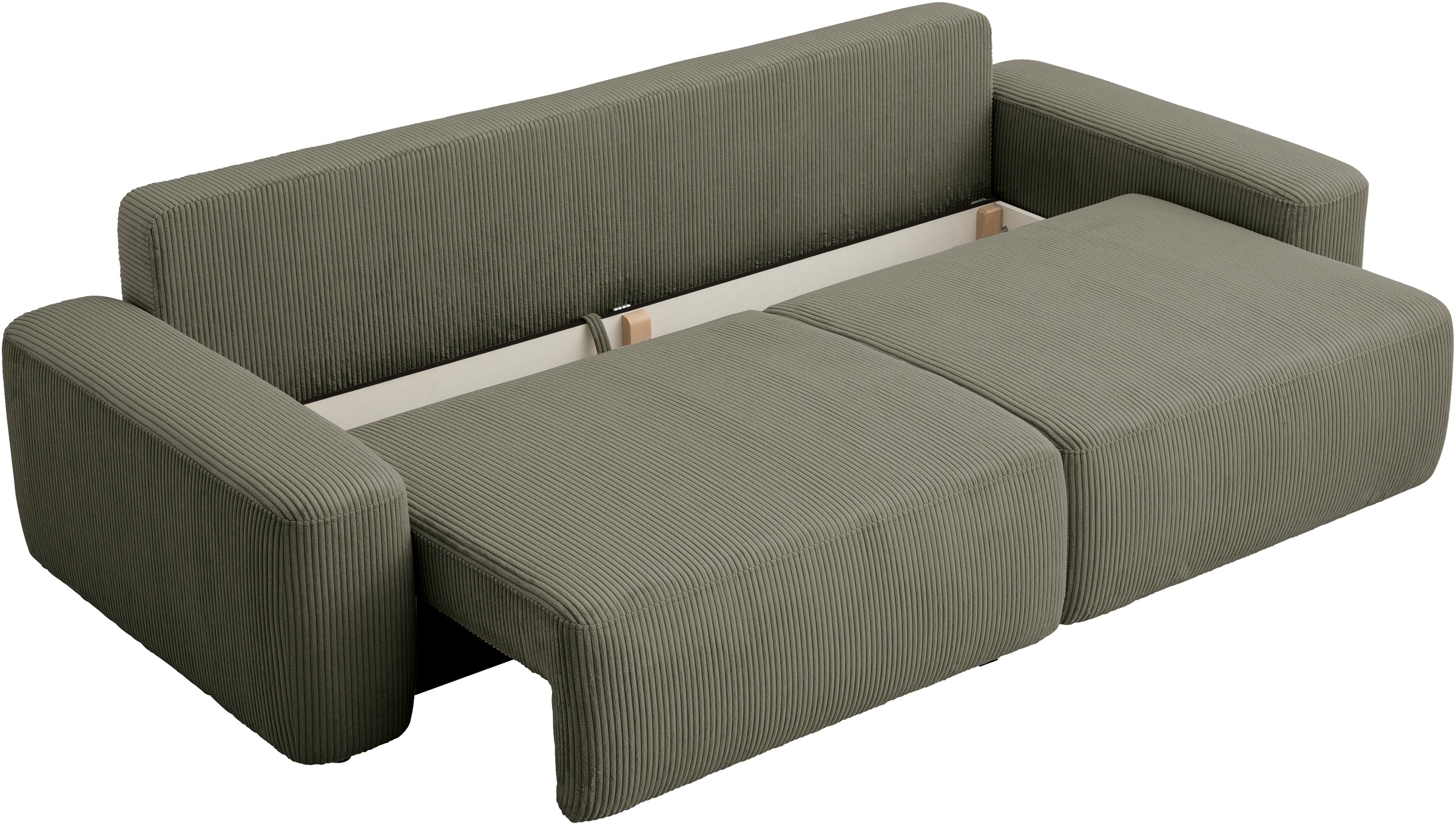 INOSIGN 3-Sitzer »TORGE (257cm), Sofa,Schlafsofa in Cord, Samtvelours, Struktur fein«, rundes Design, Schlaffunktion u. Bettkasten, Liegefläche: 135/200 cm