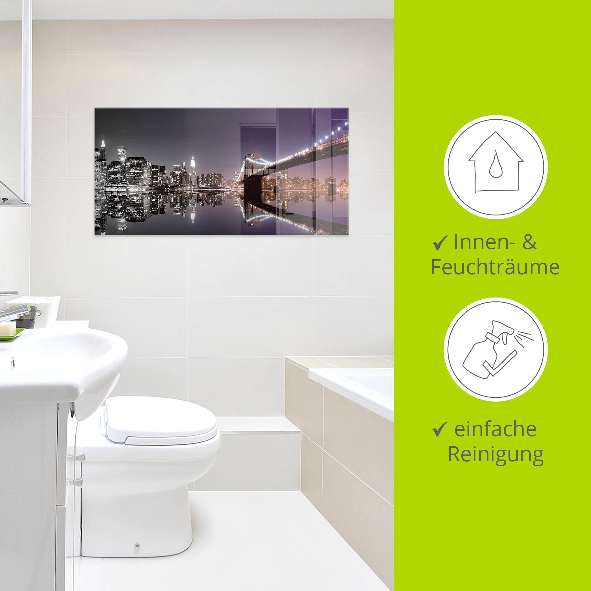 Artland Glasbild »New York Skyline nächtliche Reflektion« Amerika 1 Stk. tlg. in verschiedenen Größen