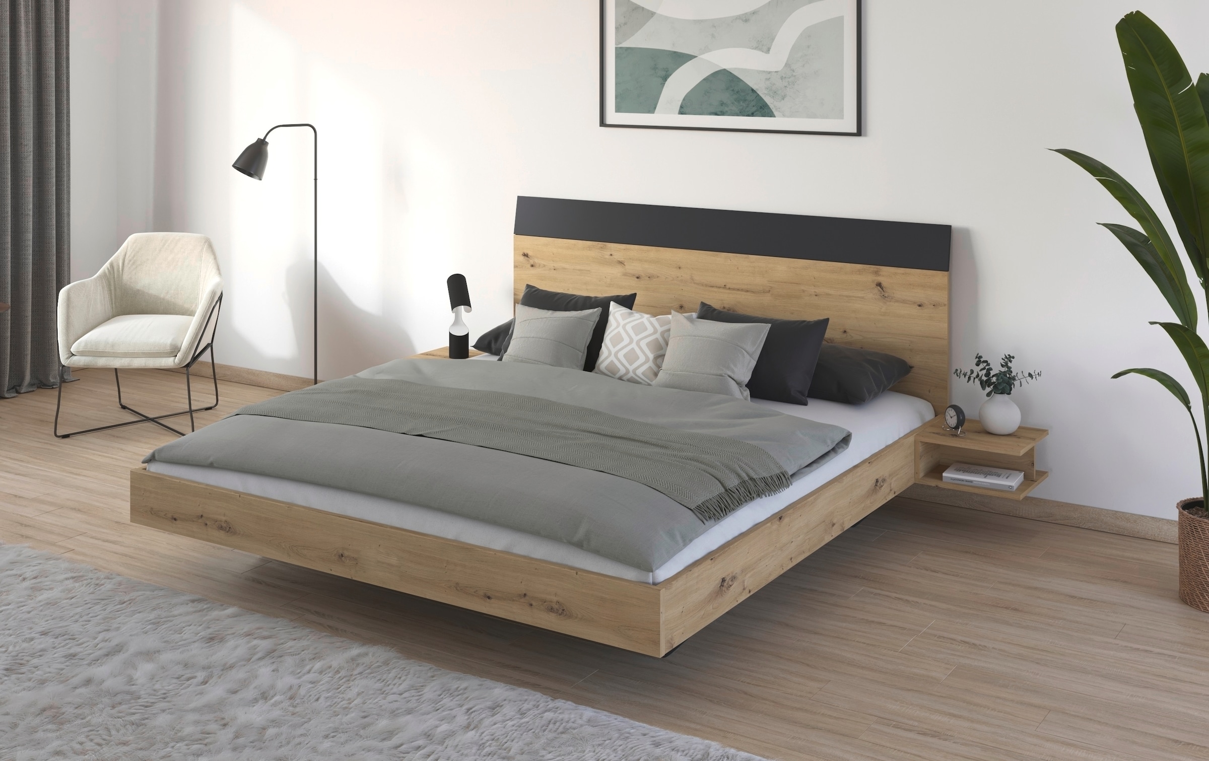 rauch Bettanlage »Monza« in schwebender Optik und hohem Bettkopfteil sowie 2 Nachttische