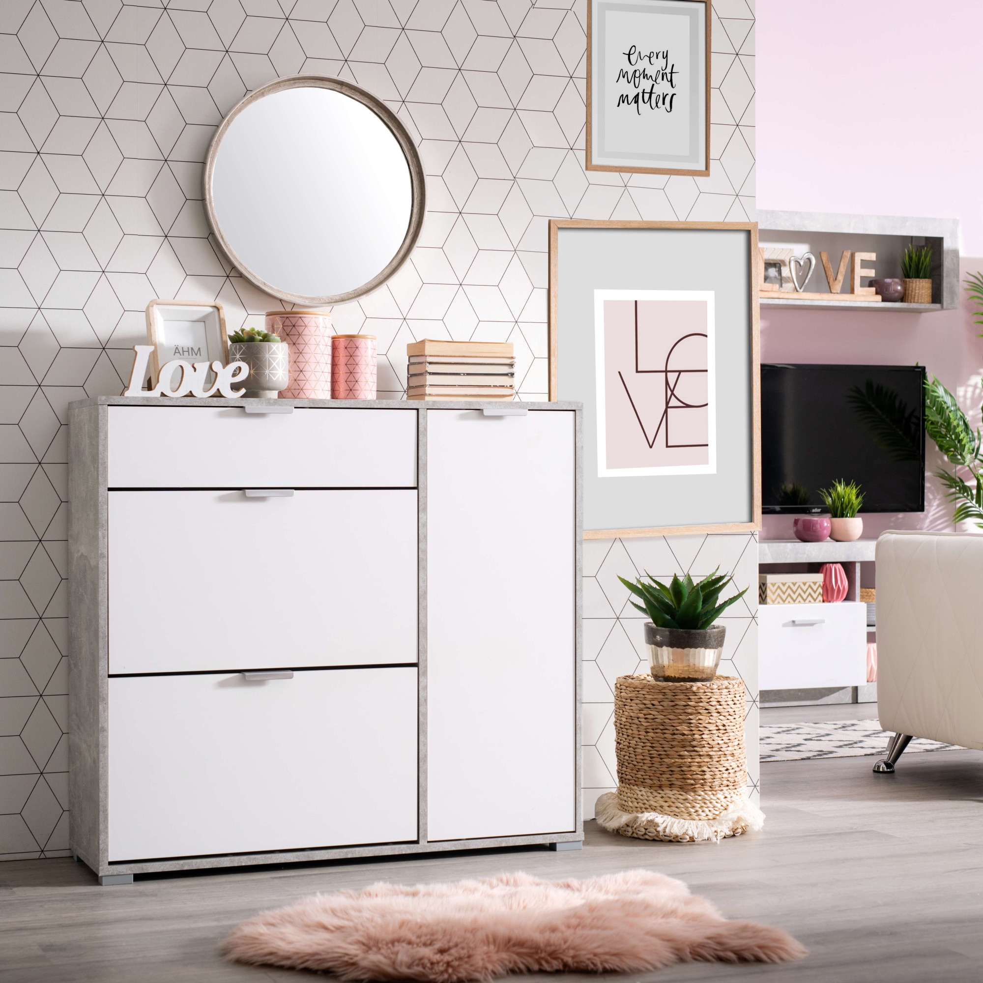 INOSIGN Schuhschrank »Arco 2, Schuhkommode, Schuhregal, Breite 102 cm«, 2 Klappen mit Doppelschuhtrommeln, mit Schublade, in modernen Farben