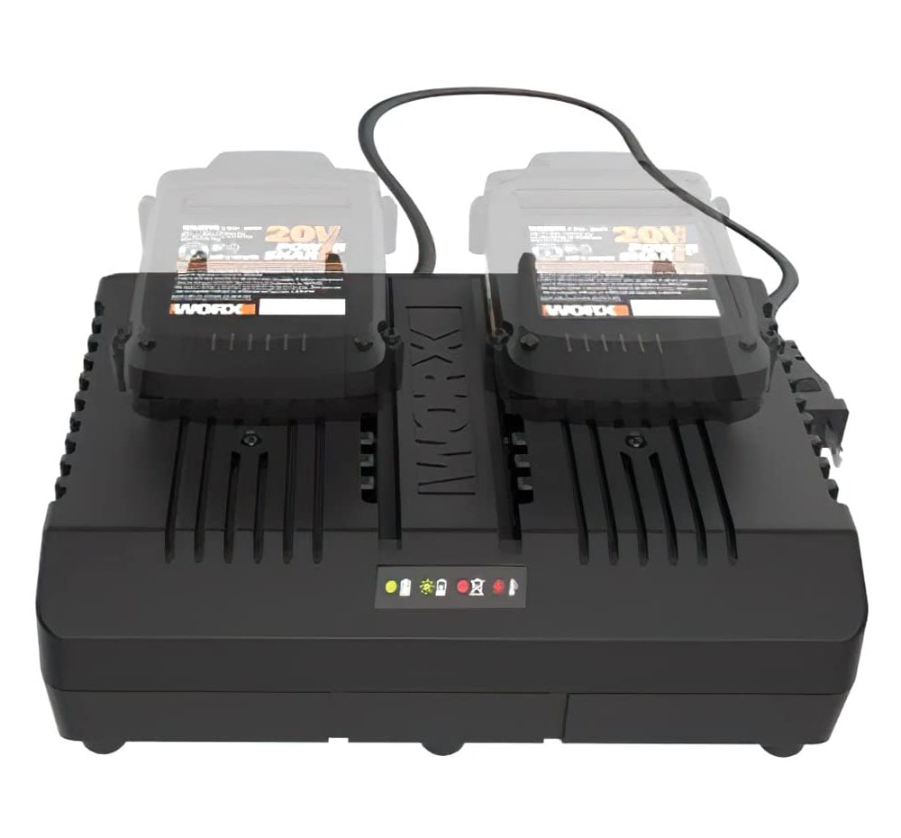 Worx Werkzeug-Akku-Ladetechnik »WA3883 Dual-Ladegerät«, 4000 mA, gleichzeitiges Aufladen, 2 Lademodi, für alle PowerShare
