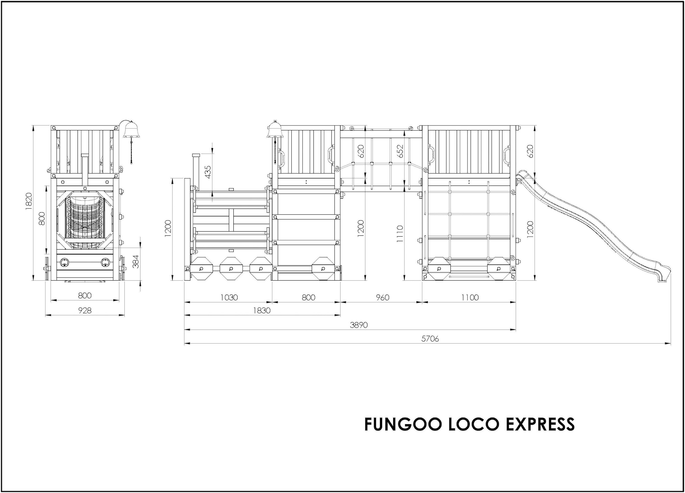 FUNGOO Spielturm »Loco Express, mit Rutsche, Dampflok-Tunnel, Holzdach u. Spielelementen«, Made in Europe