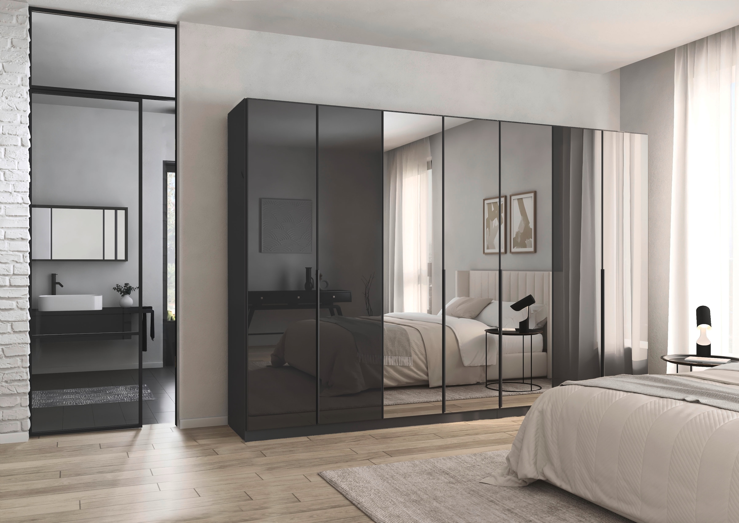 rauch Drehtürenschrank »Kleiderschrank Kleiderschränke Schrank Garderobe AGORDO mit Glasfront«, (in zwei Griff-Farben), durchdachte Innenausstattung, in 6 Breiten und 2 Höhen MADE IN GERMANY