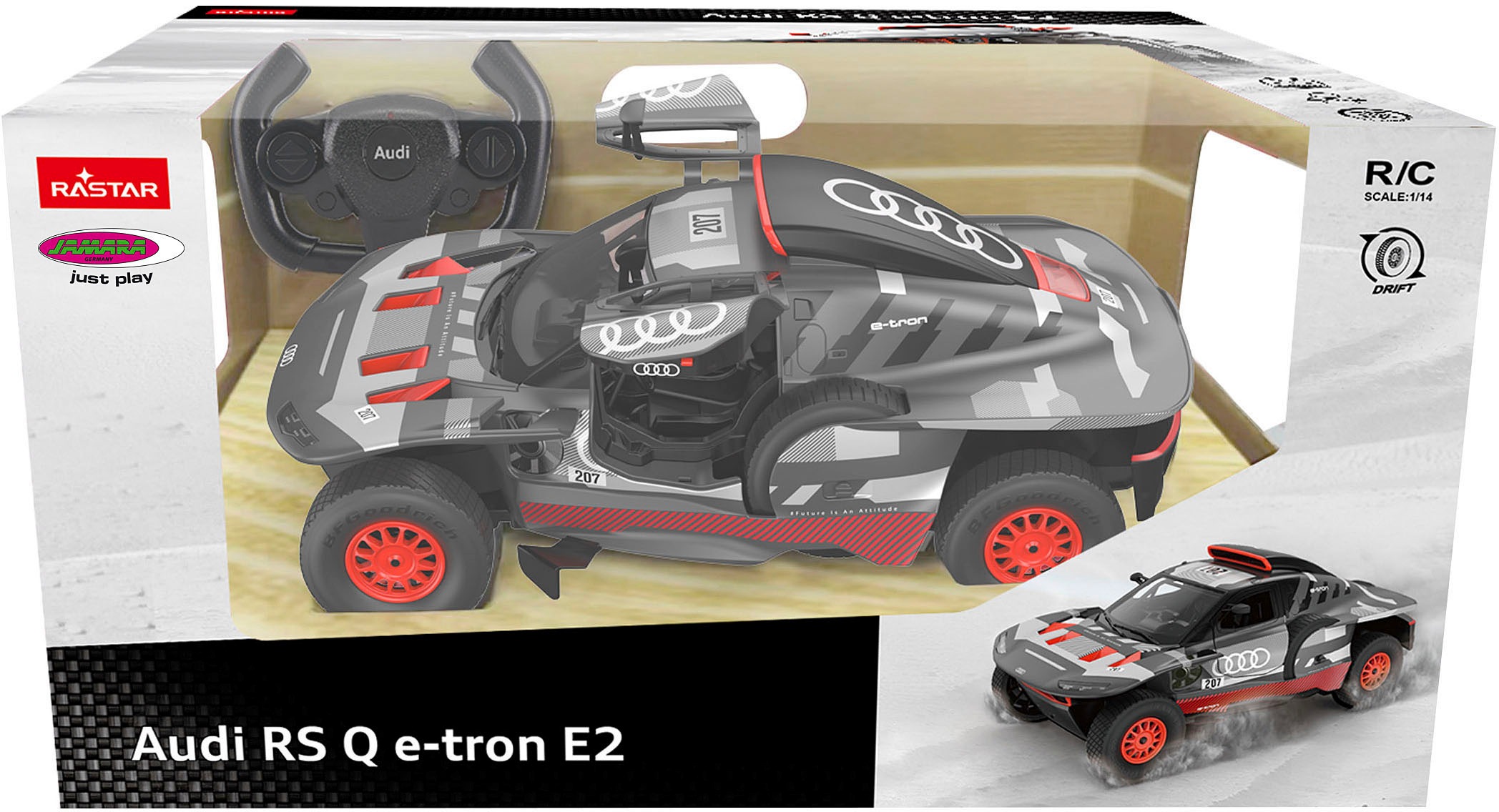 Jamara RC-Auto »Deluxe Cars, AUDI RS Q e-tron E2 1:14, grau - 2,4 GHz«, mit LED-Lichtern
