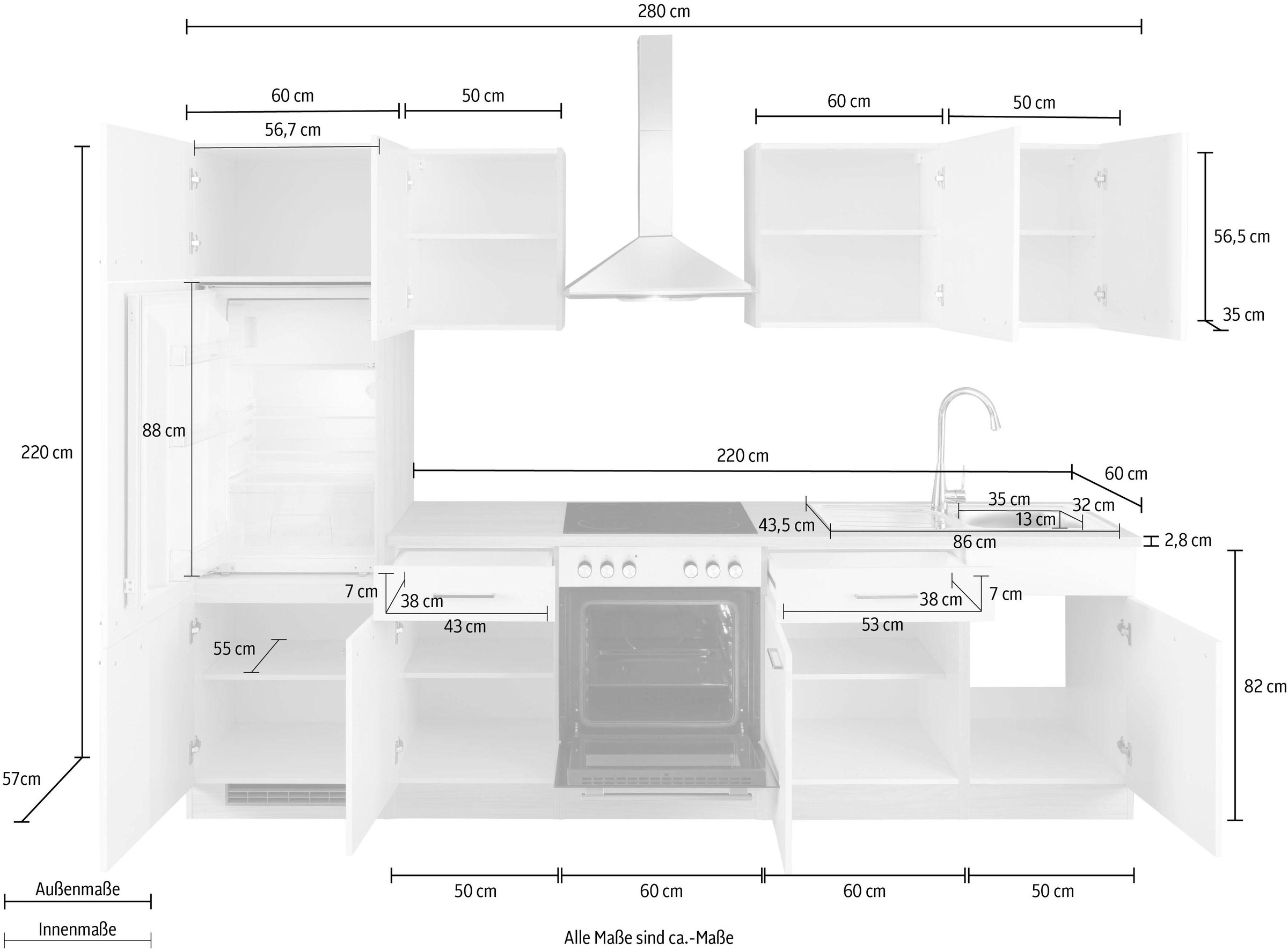wiho Küchen Küchenzeile »Zell«, Raten auf Breite ohne E-Geräte, kaufen 280 cm