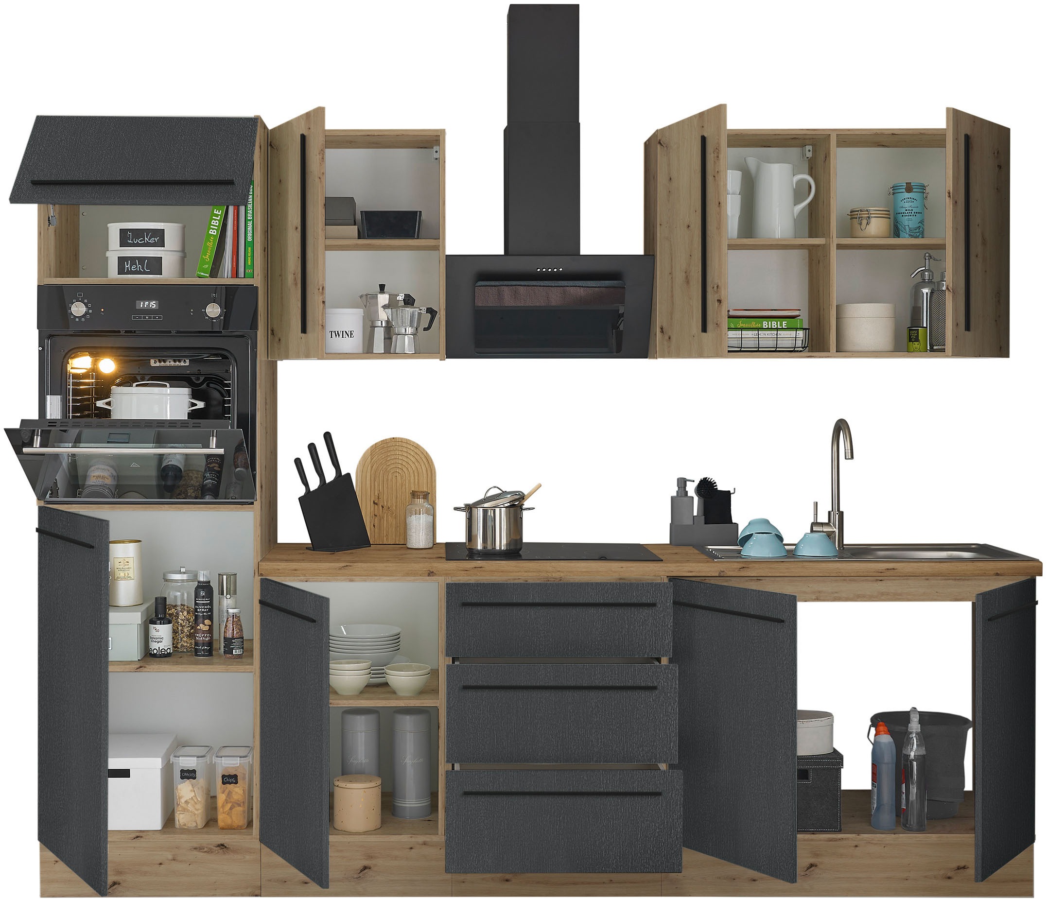 KOCHSTATION Küchenzeile »Florida« Breite 270 cm, wahlweise mit E-Geräten,Softclose für Türen/Schubkästen