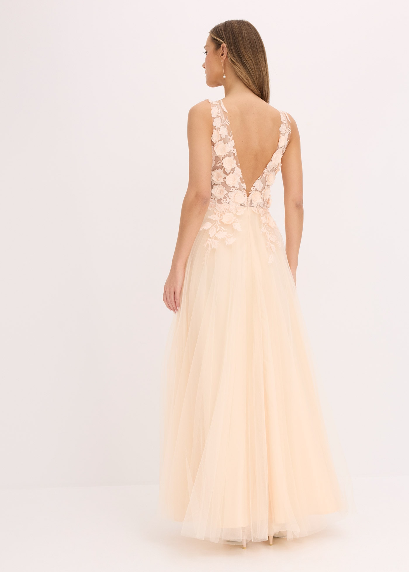 bonprix Maxikleid für festliche Anlässe, aus Tüll mit floraler Applikation, Maxi-Länge